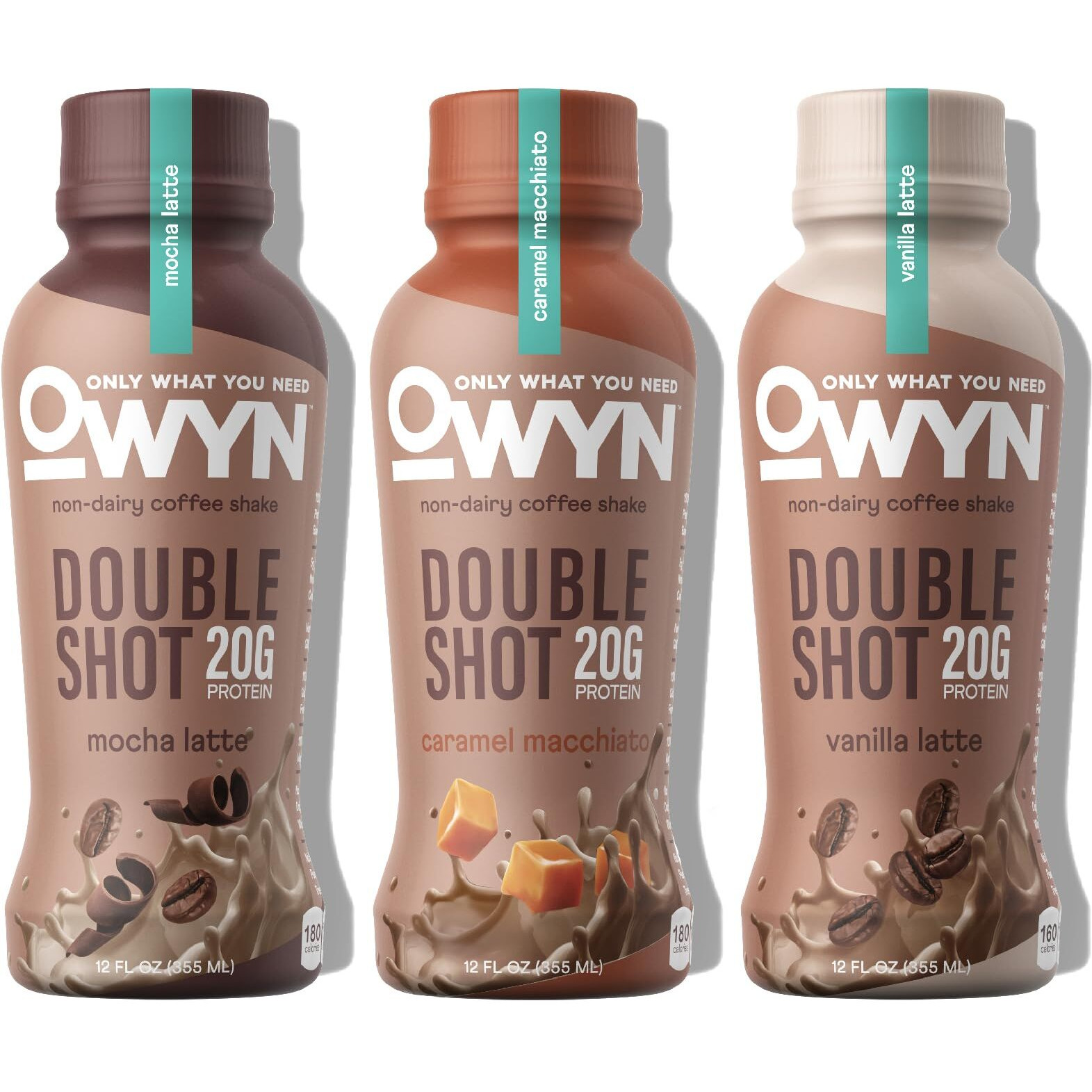 Owyn Only What You Need Doubleshot Dairy Free Keto Protein Coffee Shake, Variety Pack, 0G Sugar, 20G Plant Based Protein, 180Mg Caffeine, Gluten & Soy Free, Non-Gmo, Vegan (12 Pack, 12 Fl Oz Bottles)