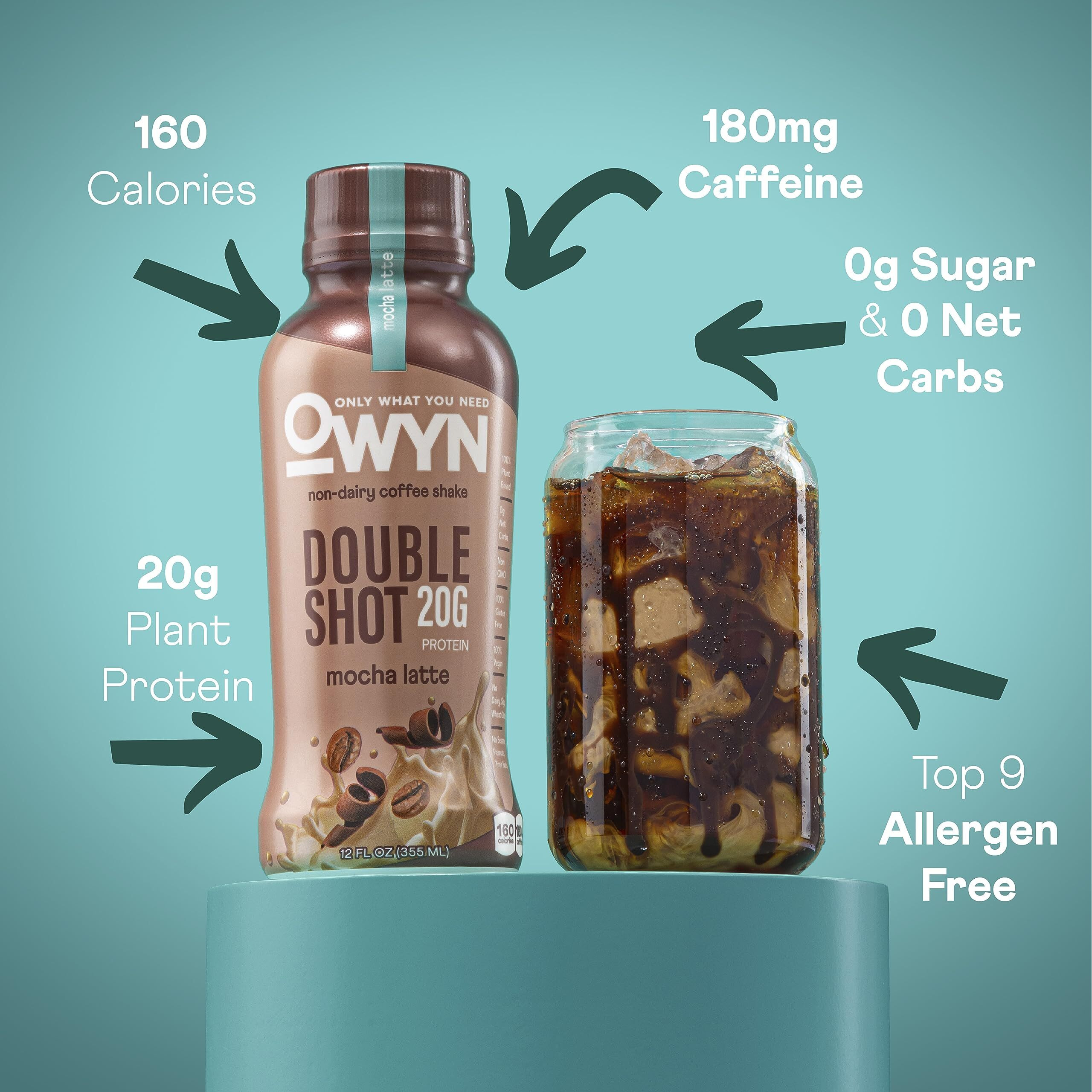 Owyn Only What You Need Doubleshot Dairy Free Keto Protein Coffee Shake, Variety Pack, 0G Sugar, 20G Plant Based Protein, 180Mg Caffeine, Gluten & Soy Free, Non-Gmo, Vegan (12 Pack, 12 Fl Oz Bottles)