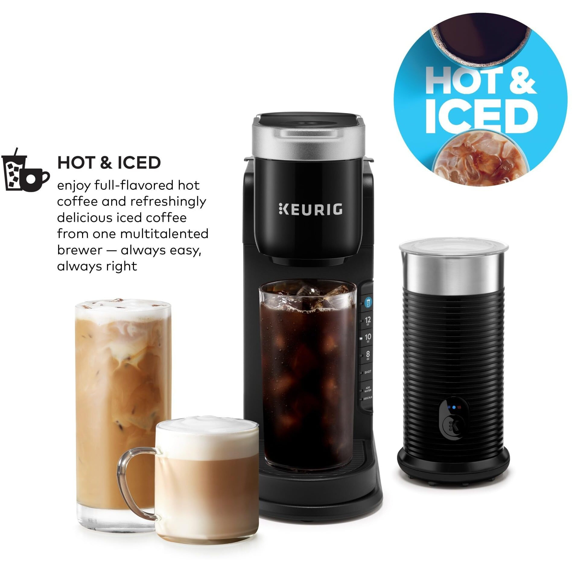Keurig K-Caf   Barista Bar Single Serve Coffee Maker And Frother, With 3 Brew Sizes, Hot And Cold Coffee Capabilities, 2Oz Coffee Shot Button, Black