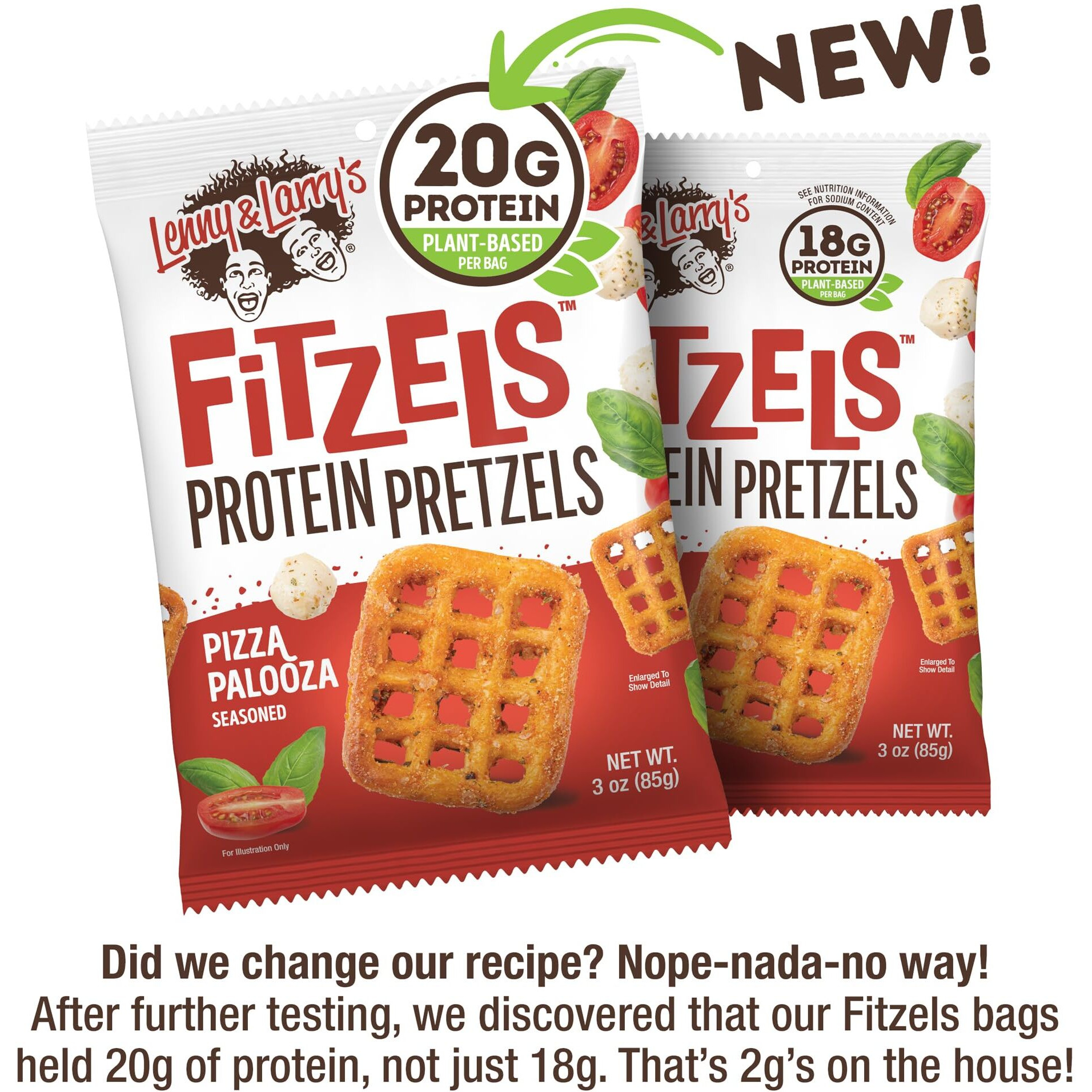Lenny & Larry's Pizza Palooza Fitzels- Savory Pretzel Snacks Incredibly Tasty High Protein, Salty, Vegan, Kosher 20 G's Of Plant Based Protein 8 (Eight) Bags, 3 Oz Each