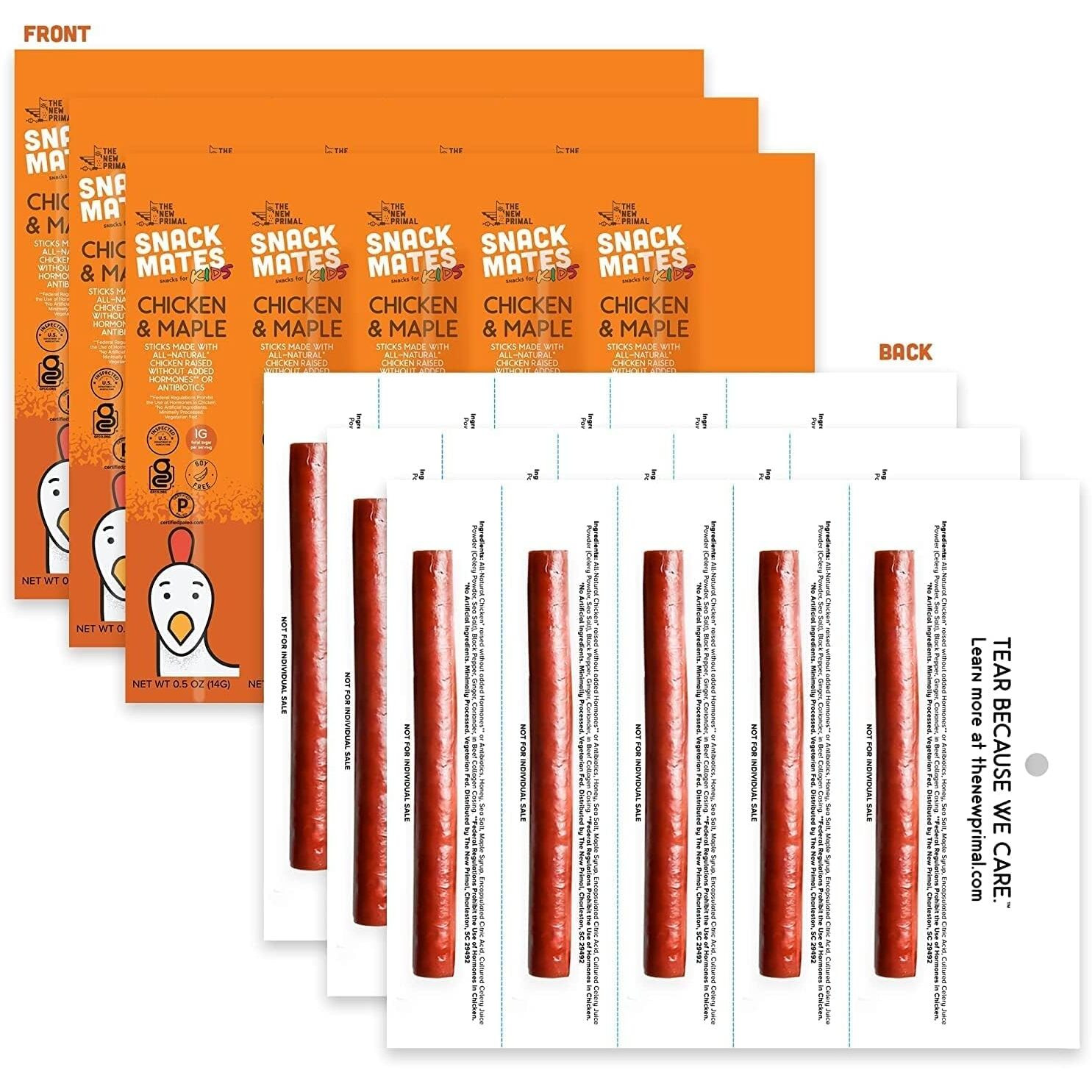 The New Primal Snack Mates Chicken & Maple Sticks, Gluten Free Healthy Snacks For Kids, Low Sugar High Protein Back To School Snacks, Mini Paleo Jerky Meat Stick, 7G Protein, 50 Calories, 15 Pack