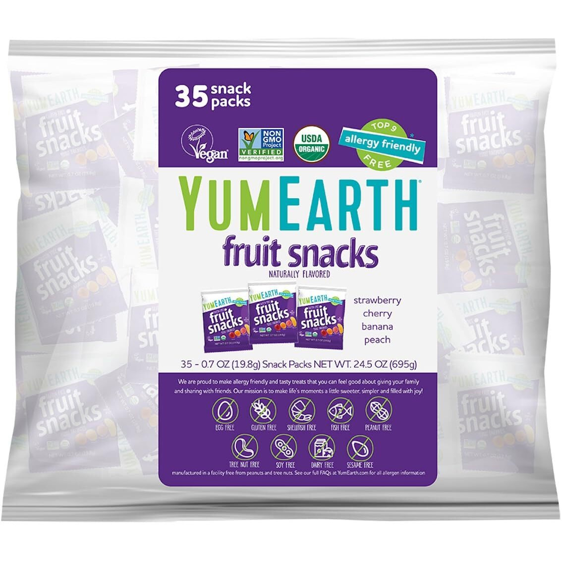 Yumearth Organic Fruit Snacks - Fruit Gummies Snack Packs, Gluten Free Snacks For Kids - Allergy Friendly, Non-Gmo, Vegan, No Artificial Flavors Or Dyes - 0.7 Oz. (Pack Of 35)