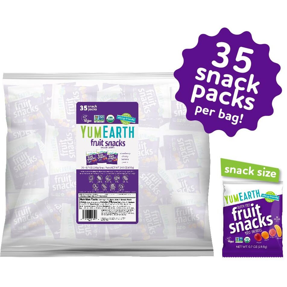 Yumearth Organic Fruit Snacks - Fruit Gummies Snack Packs, Gluten Free Snacks For Kids - Allergy Friendly, Non-Gmo, Vegan, No Artificial Flavors Or Dyes - 0.7 Oz. (Pack Of 35)