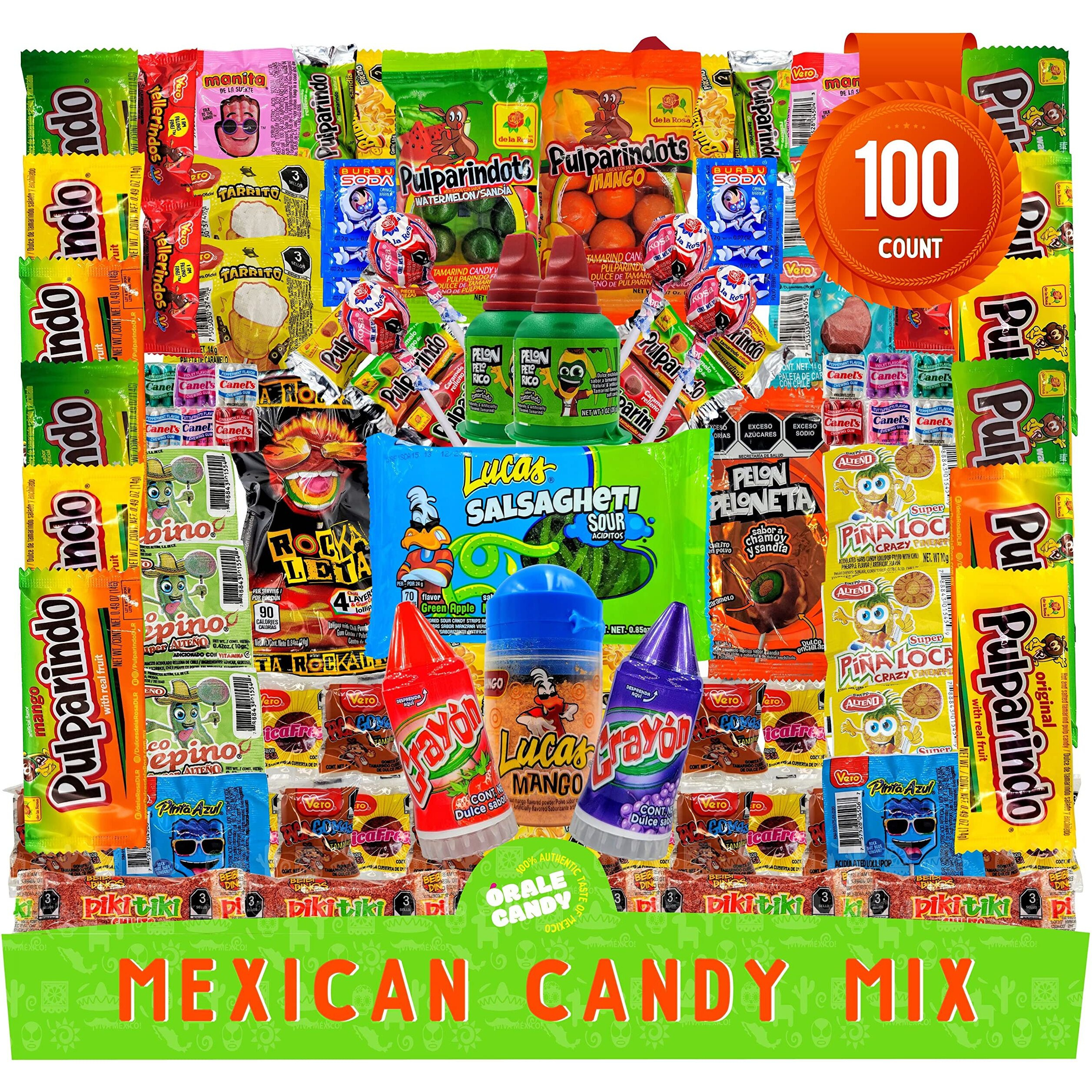 Mexican Candy Mix Assortment, Dulces Mexicanos, Includes Vero Mango, Salsaghetti, Peloneta, Pelon Pelo Rico, Bulk Candies, Pulparindo, Candy Box Variety Pack