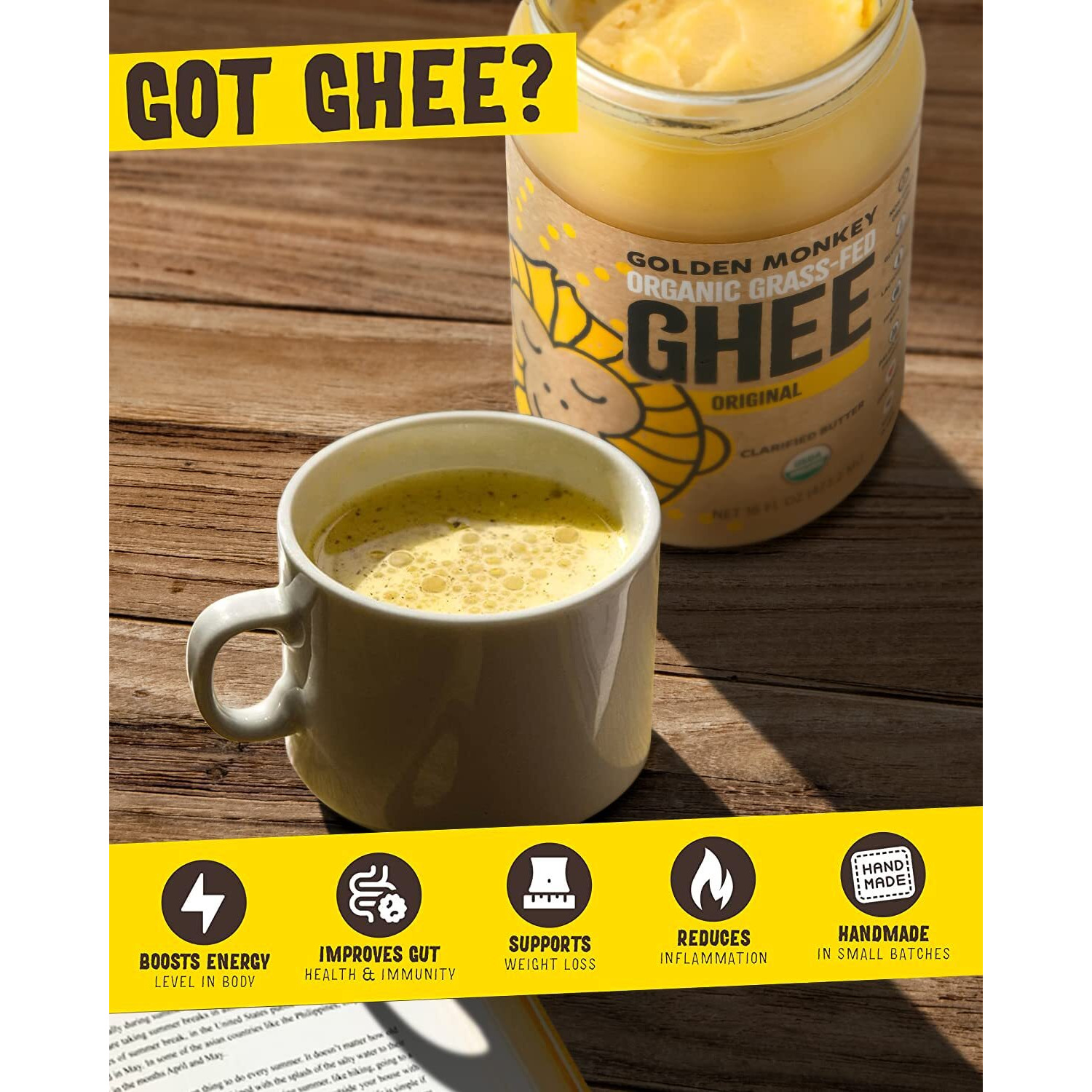 Organic Ghee Butter Grass Fed Clarified - 16 Oz Ghee Butter - Unsalted Butter Certified Organic Ghee Oil - Perfect For Paleo, Keto, Lactose & Gluten Free Diet