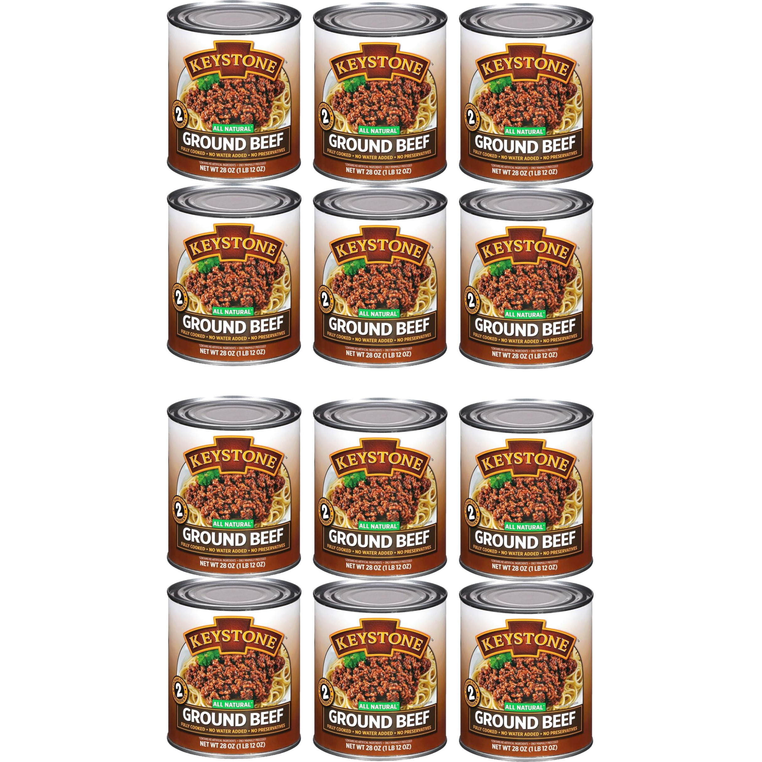 Keystone All Natural Ground Beef 28 Ounce Long Term Emergency Survival Food Canned Meat | Fully Cooked Ready To Eat | Gluten Free Family Pack Of 12