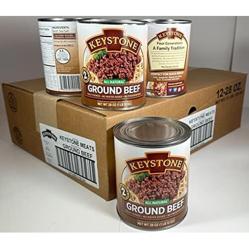 Keystone All Natural Ground Beef 28 Ounce Long Term Emergency Survival Food Canned Meat | Fully Cooked Ready To Eat | Gluten Free Family Pack Of 12