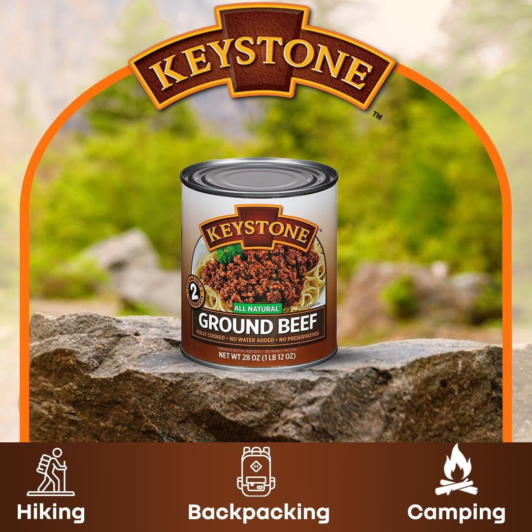 Keystone All Natural Ground Beef 28 Ounce Long Term Emergency Survival Food Canned Meat | Fully Cooked Ready To Eat | Gluten Free Family Pack Of 12