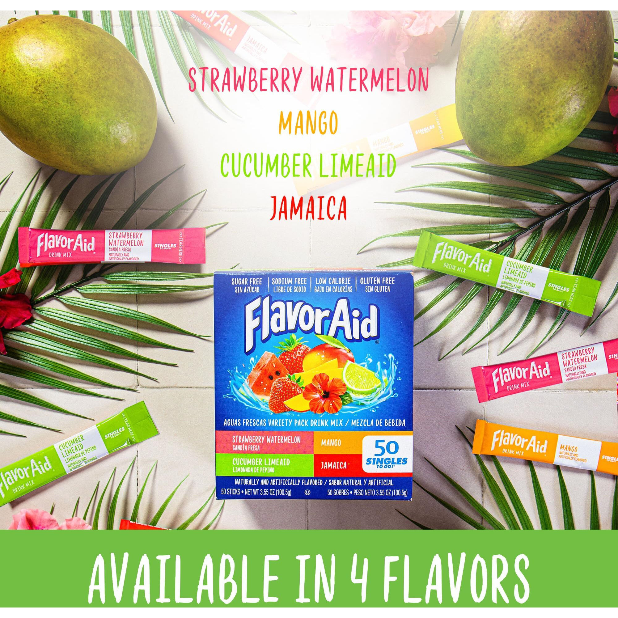 Flavor Aid Aguas Frescas Singles To Go Variety Pack, Powdered Drink Mix, 1 Box (50 Single Servings)