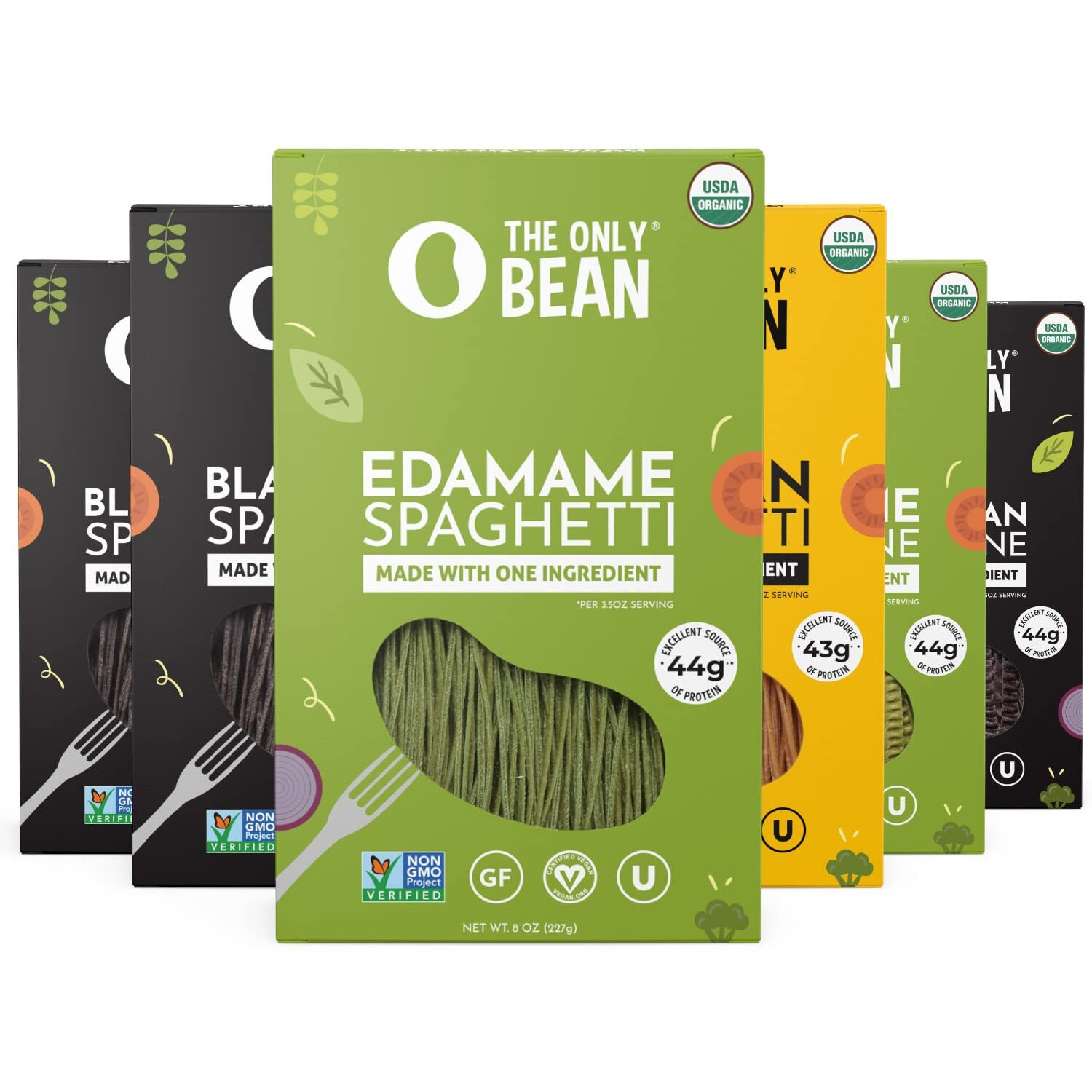 The Only Bean - Soy, Black Bean, And Edamame Spaghetti & Fettuccine - Gluten Free Pasta, Keto Low Carb Pasta Noodles, Protein Pasta, Organic Healthy Noodles, Vegan Pasta - 8 Oz (6 Pack) (Variety Pack)