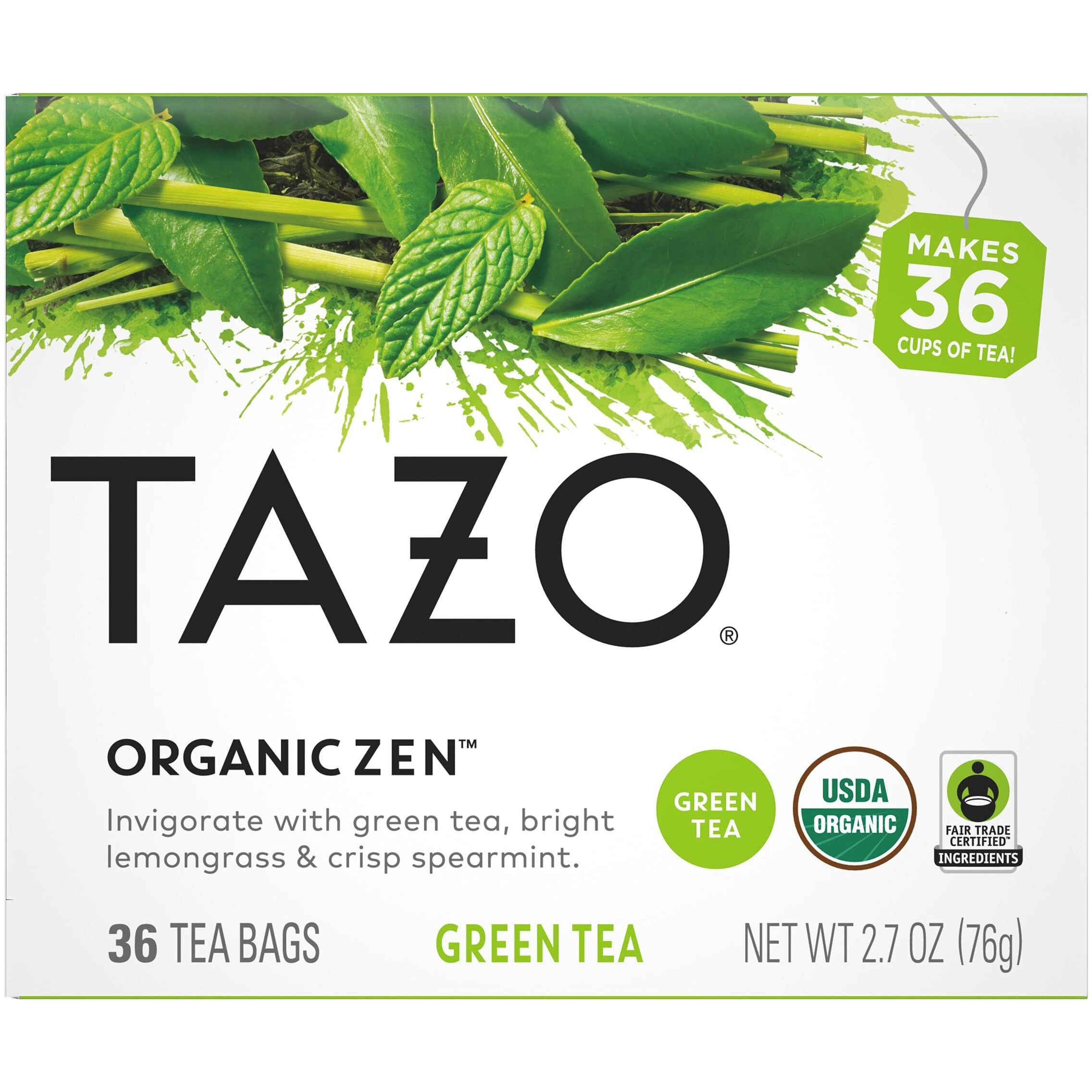 Tazo Organic Zen Green Tea Bags, 144 Total Tea Bags (36Ct - Pack Of 4)