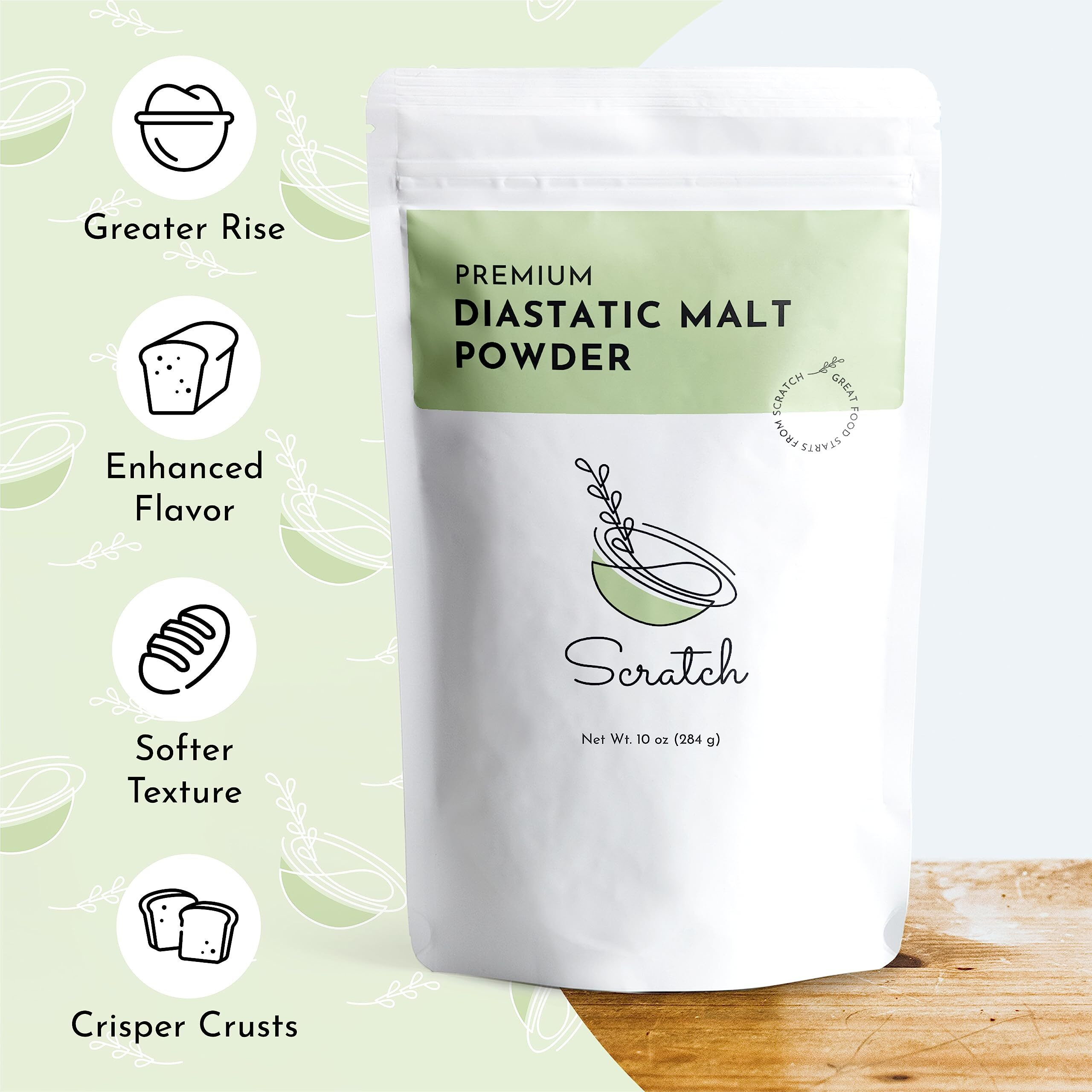 Scratch Diastatic Malt Powder For Baking - (10Oz) Dried Barley Malt For Baking Bread - Bread Improver - Premium Baking Ingredients For Breads, Pizzas, Pretzels, Desserts, Shakes And More