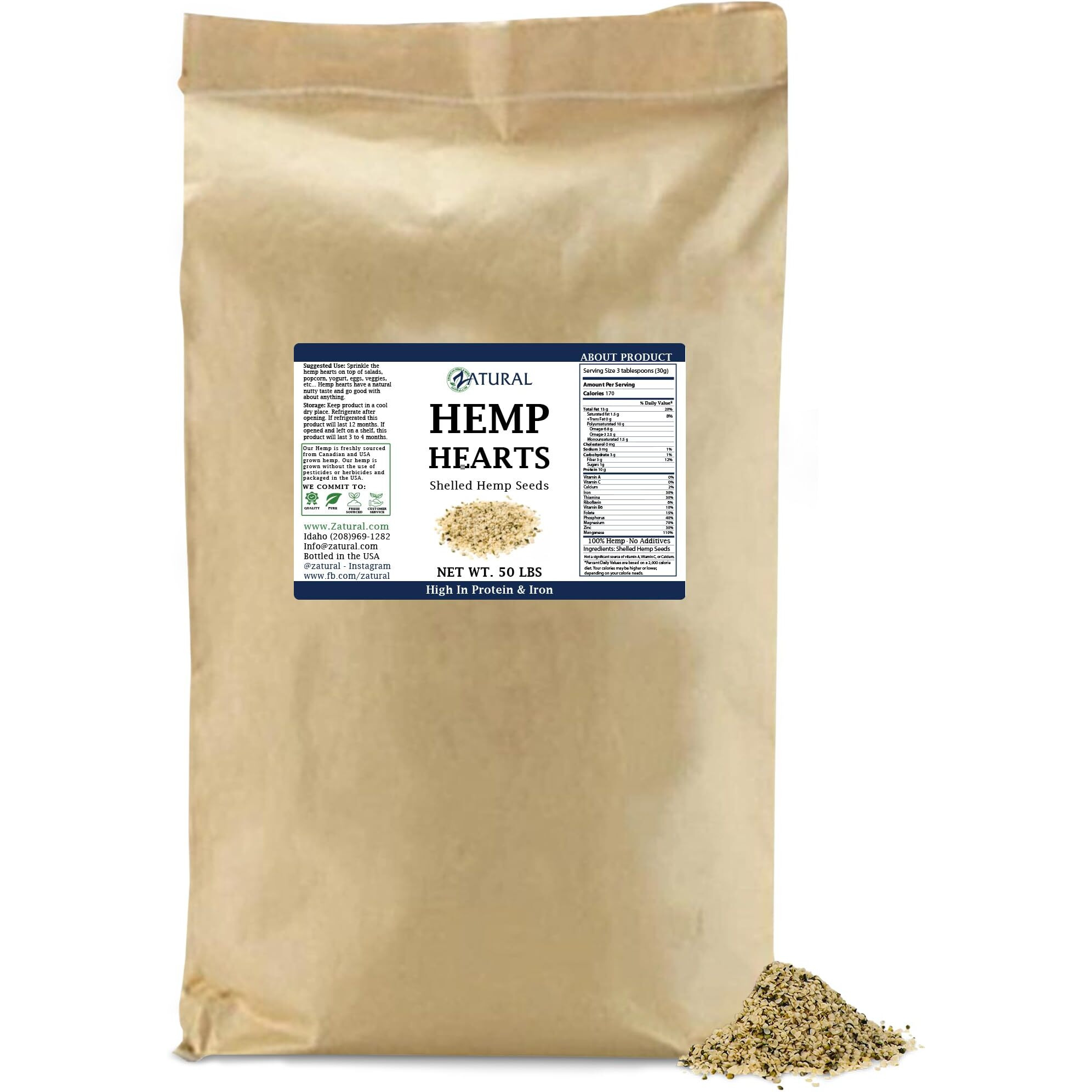 Hemp Hearts - 100% Pure Hemp Hearts - Raw Shelled Hemp Seeds (50 Pounds)