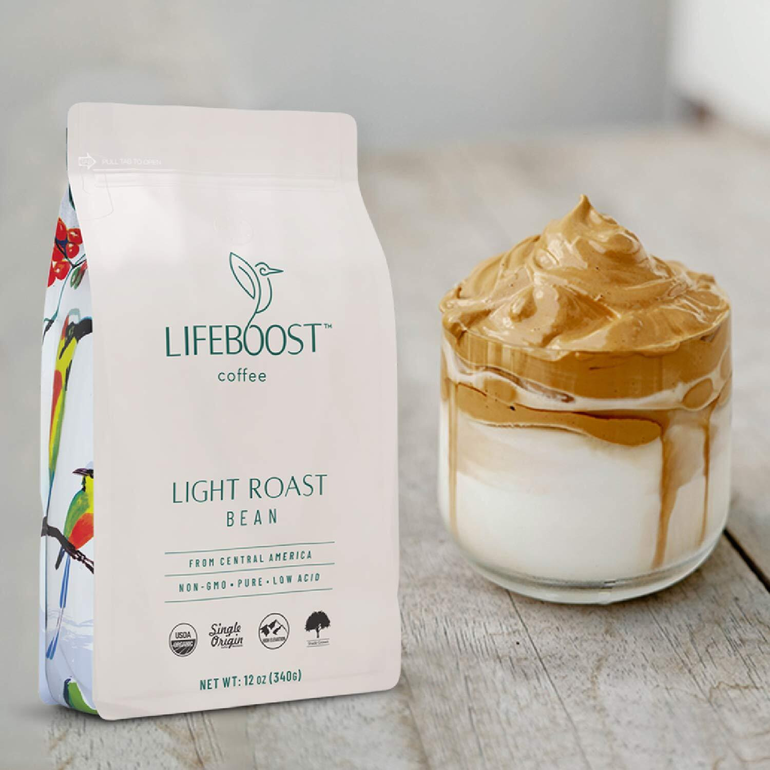 Lifeboost Coffee Light Roast Coffee Beans - Low Acid Organic Light Roast Coffee - Single Orgin Non-Gmo Light Roast Coffee - Third Party Tested For Mycotoxins & Pesticides - Whole Bean - 12 Ounces