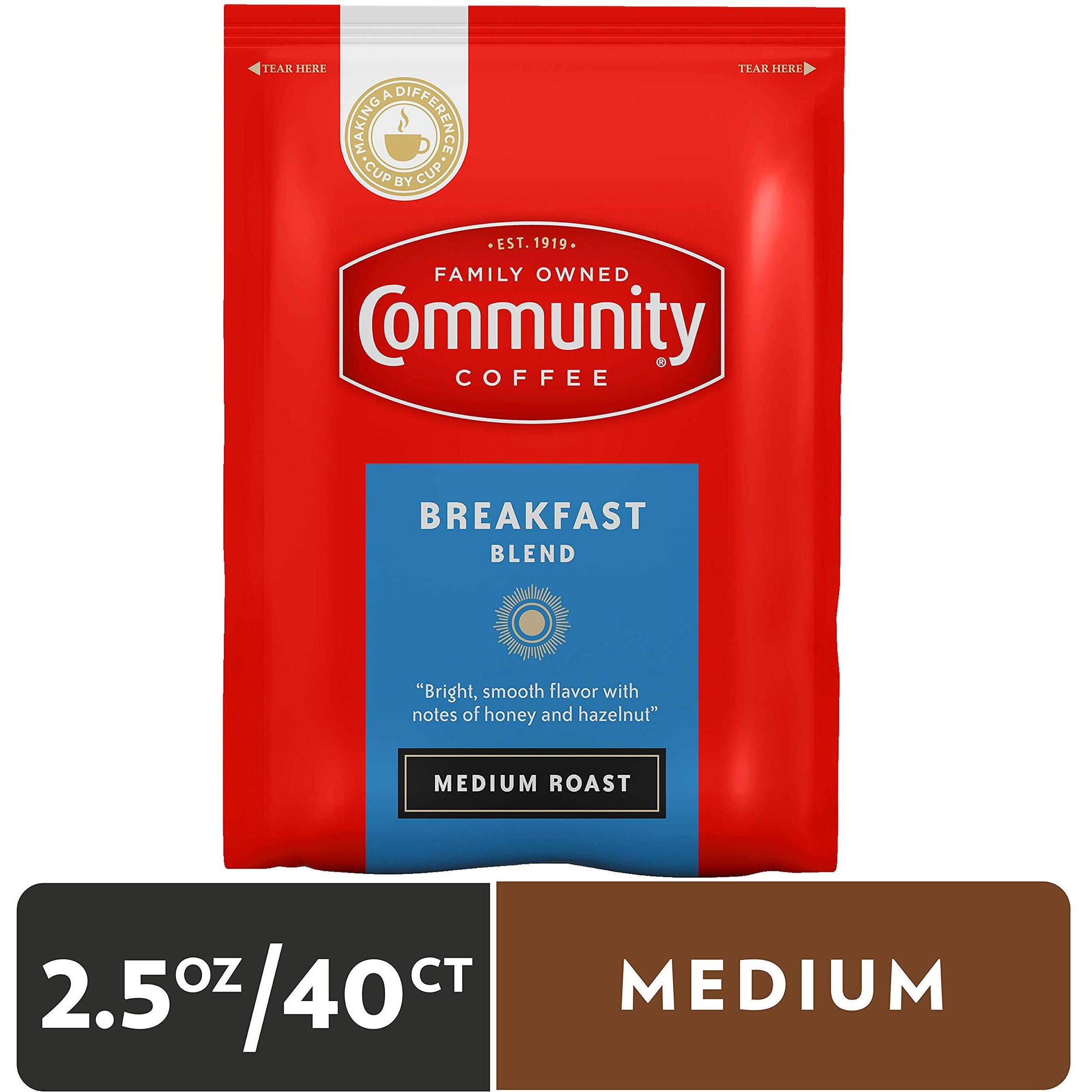 Community Coffee Ground Coffee Packets, Breakfast Blend Medium Roast, Pre-Measured 2.5 Ounce Individual Coffee Packets, Box Of 40