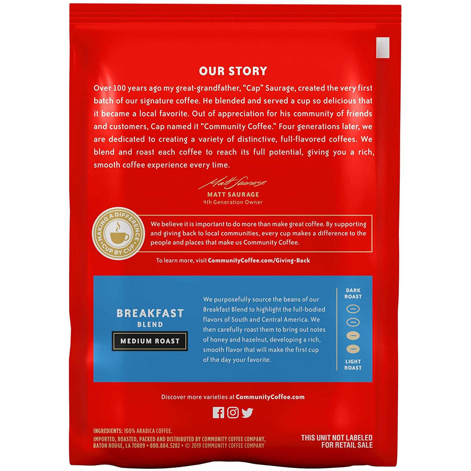 Community Coffee Ground Coffee Packets, Breakfast Blend Medium Roast, Pre-Measured 2.5 Ounce Individual Coffee Packets, Box Of 40