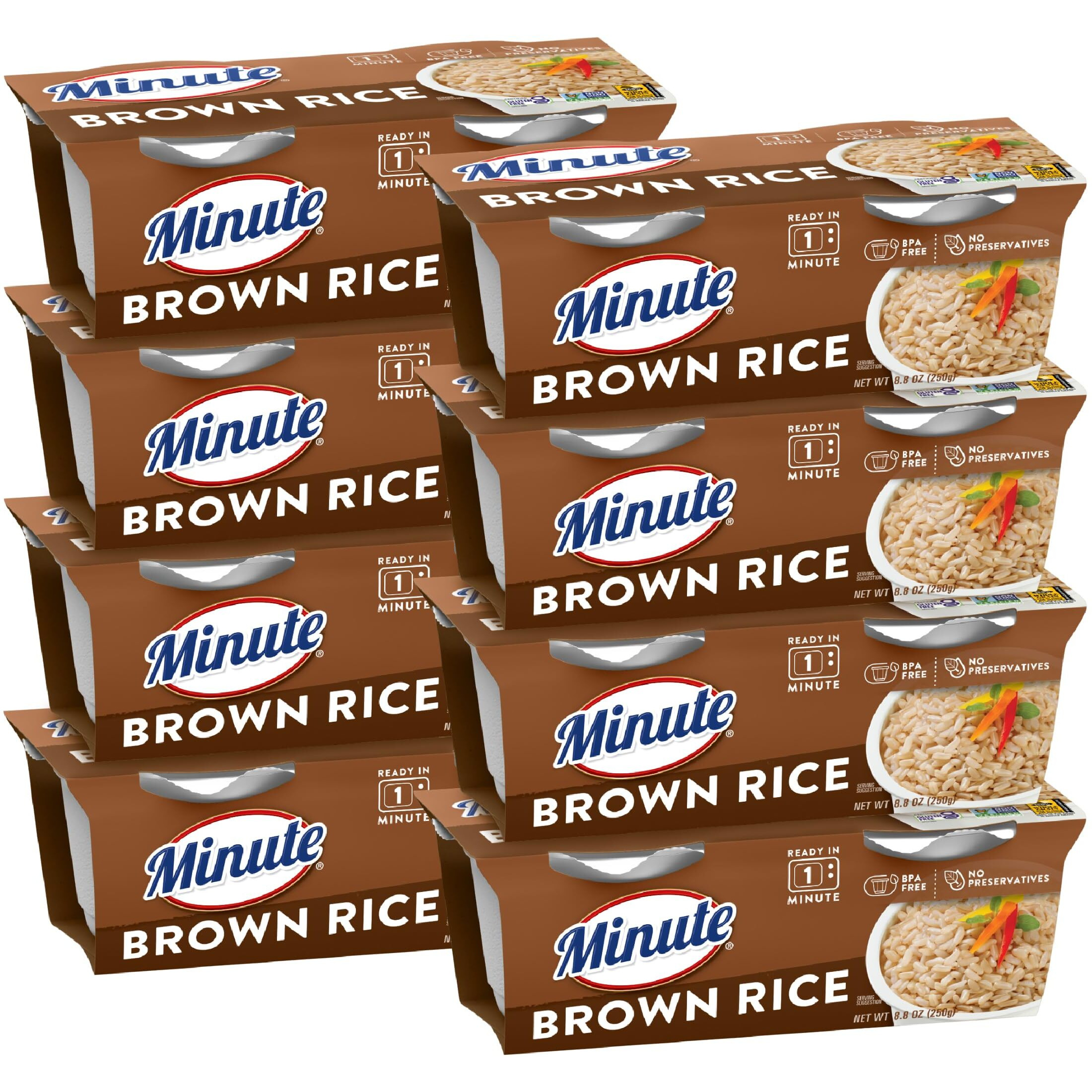 Minute Rts Brown Rice, 2-4.4 Ounce Cups (Pack Of 8)