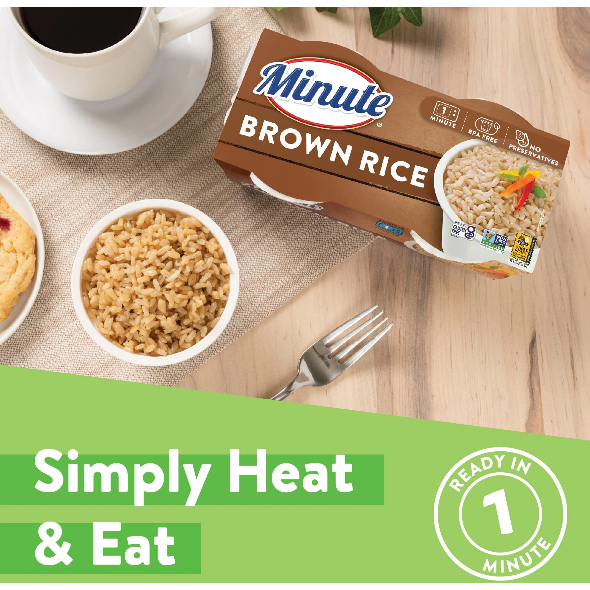 Minute Rts Brown Rice, 2-4.4 Ounce Cups (Pack Of 8)
