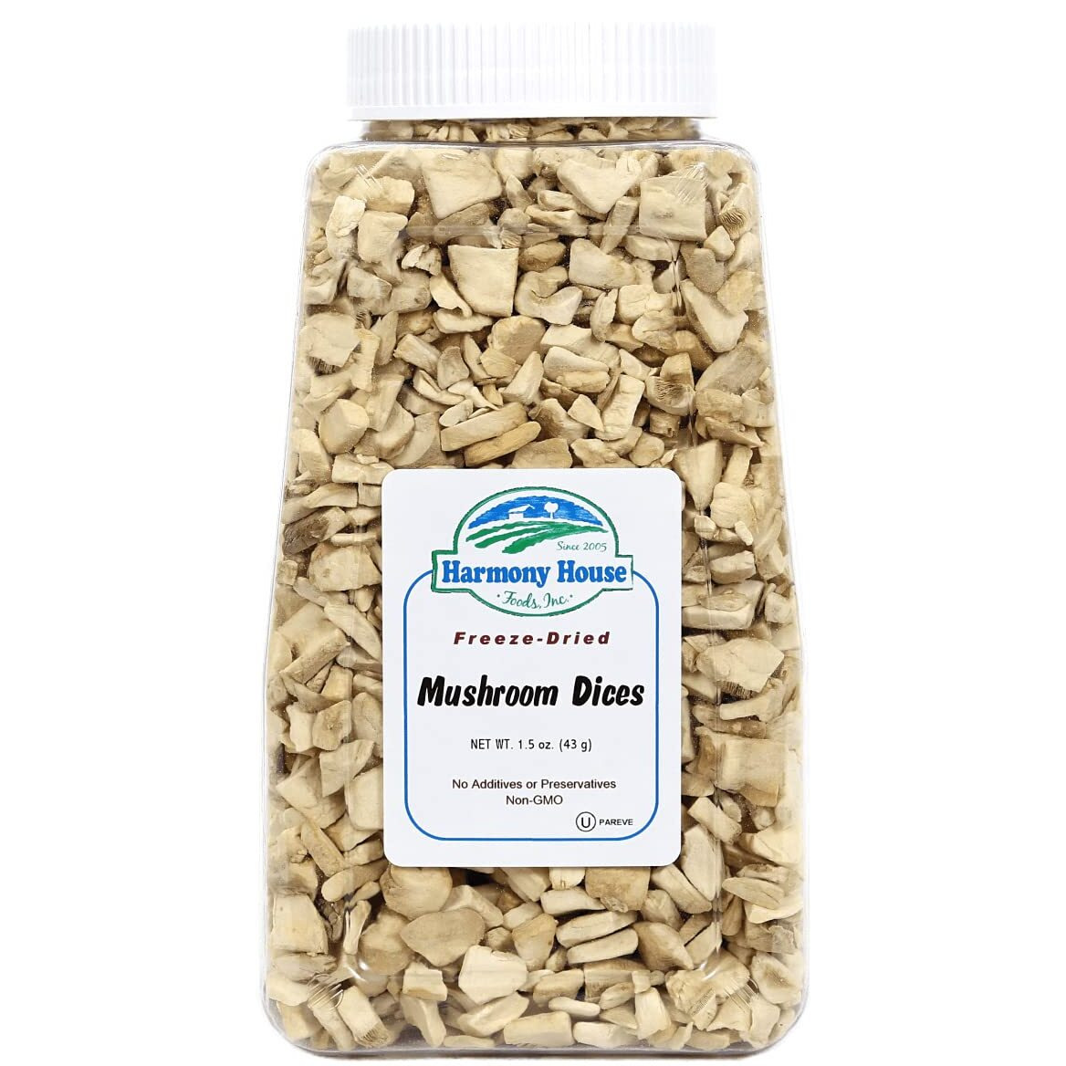 Harmony House Foods Freeze-Dried Mushroom Dices (1.5 Oz, Quart Size Jar)