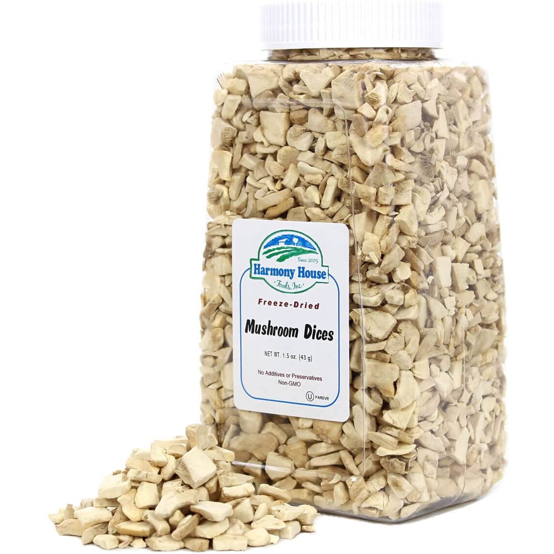 Harmony House Foods Freeze-Dried Mushroom Dices (1.5 Oz, Quart Size Jar)
