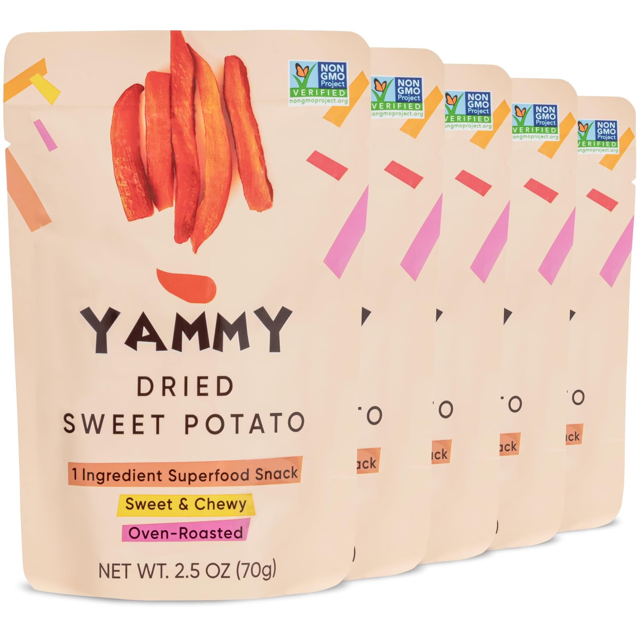Yammy Dried Sweet Potato Sticks (Pack Of 5), 1 Ingredient Superfood Snack, Healthy, 3G Protein, Asian Korean Chinese Japanese Food, Individually Wrapped Snacks For Humans, People, Gluten Free, Vegan
