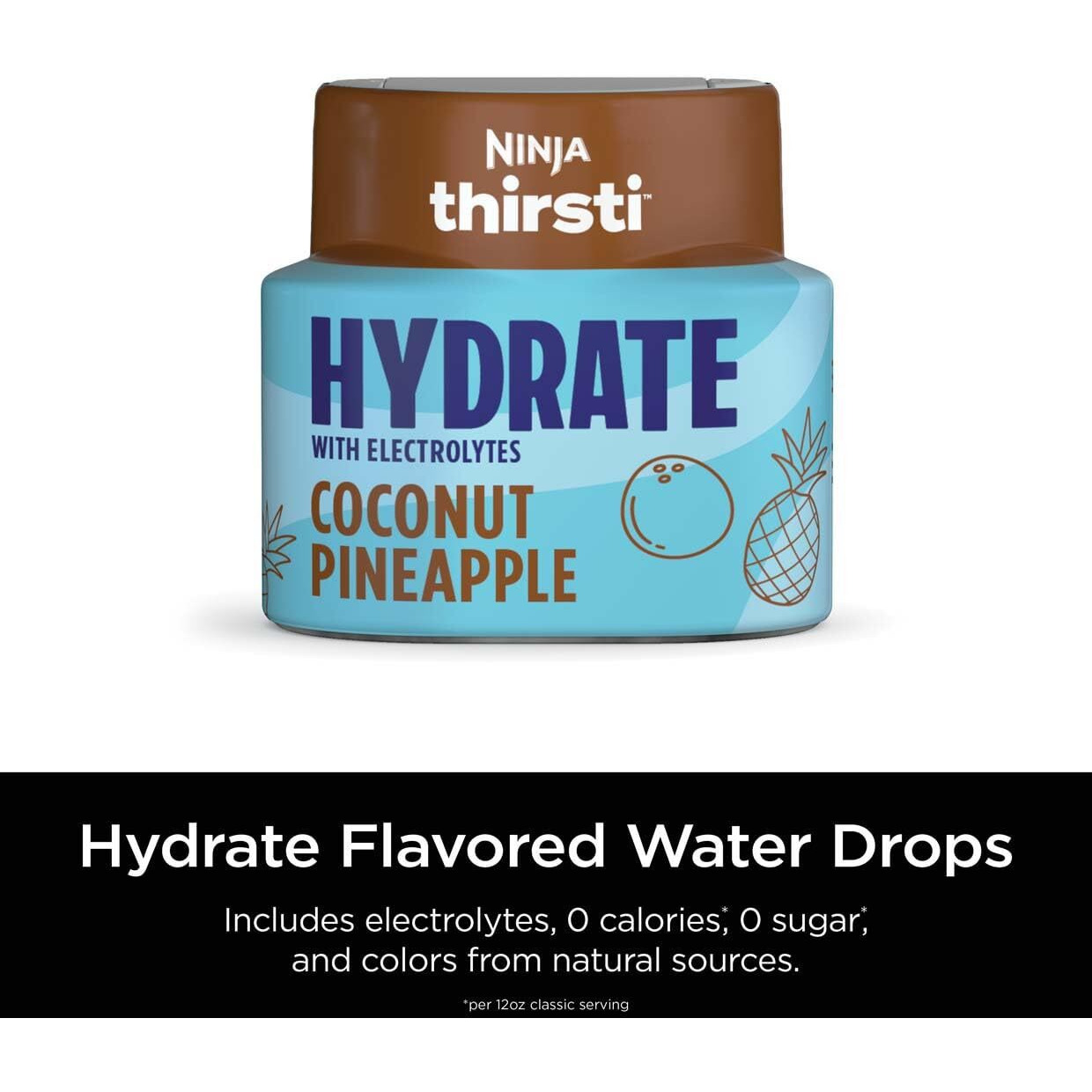 Ninja Thirsti Flavored Water Drops, Hydrate With Electrolytes, Coconut Pineapple, 3 Pack, Zero Calories, Zero Sugar, 2.07 Fl Oz, Makes 17, 12Oz Drinks, Wcftrccam