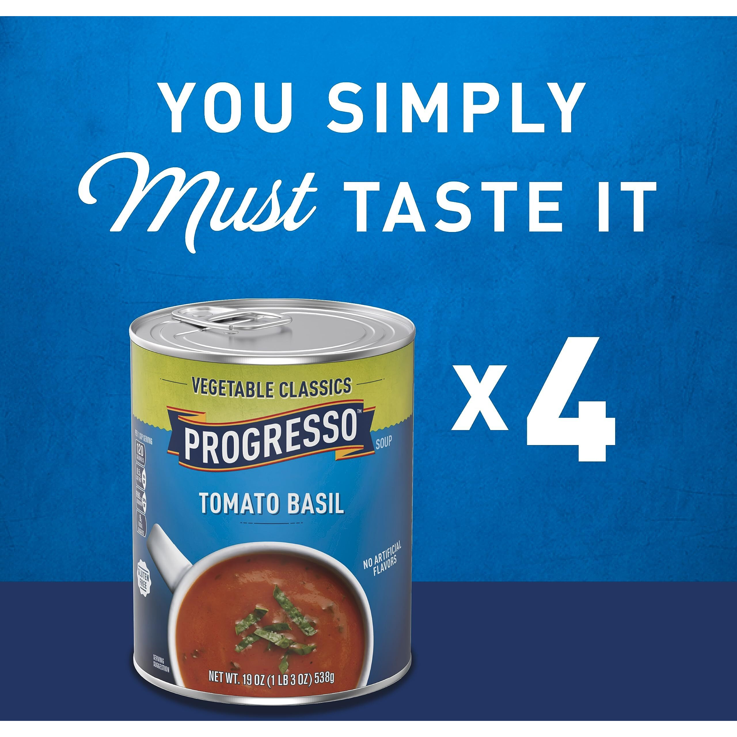 Progresso Tomato Basil Soup, Vegetable Classics Canned Soup, Gluten Free Soup, 19Oz, Pack Of 4