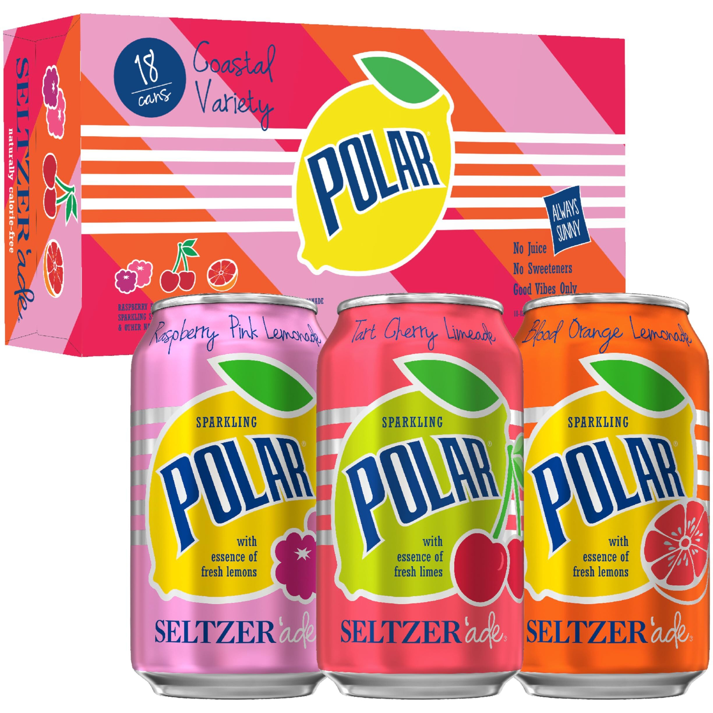 Polar Seltzer'Ade Coastal Variety Pack, 12 Fl Oz Cans, 18 Pack
