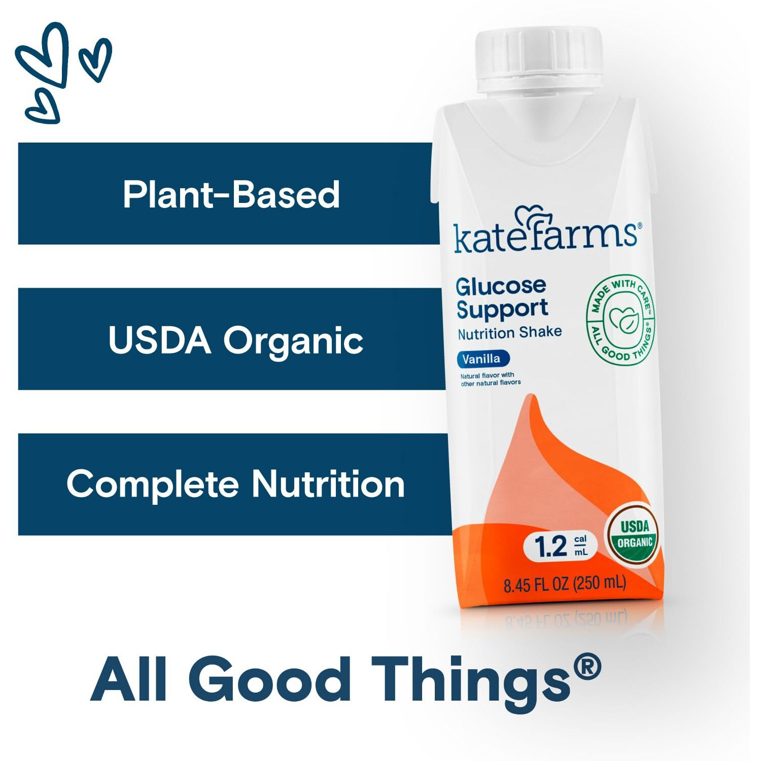 Kate Farms Organic 1.2 Glucose Support Shake, Vanilla, 16G Protein, 27 Vitamins And Minerals, Diabetic Nutrition Meal Replacement, 8.45 Oz (12 Pack)