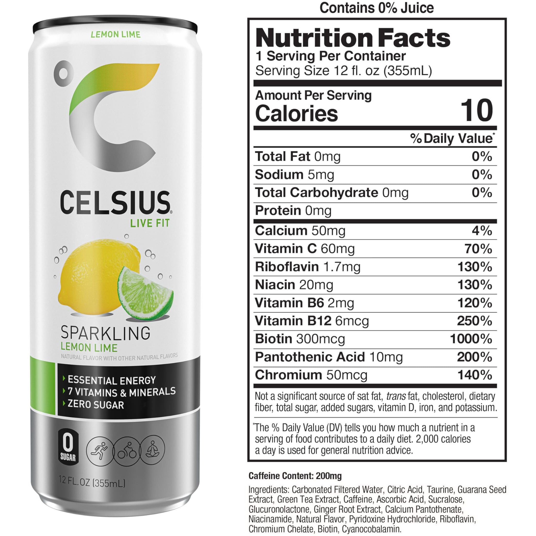 Celsius Sparkling Lemon Lime, Functional Essential Energy Drink, 12 Fl Oz (Pack Of 12)