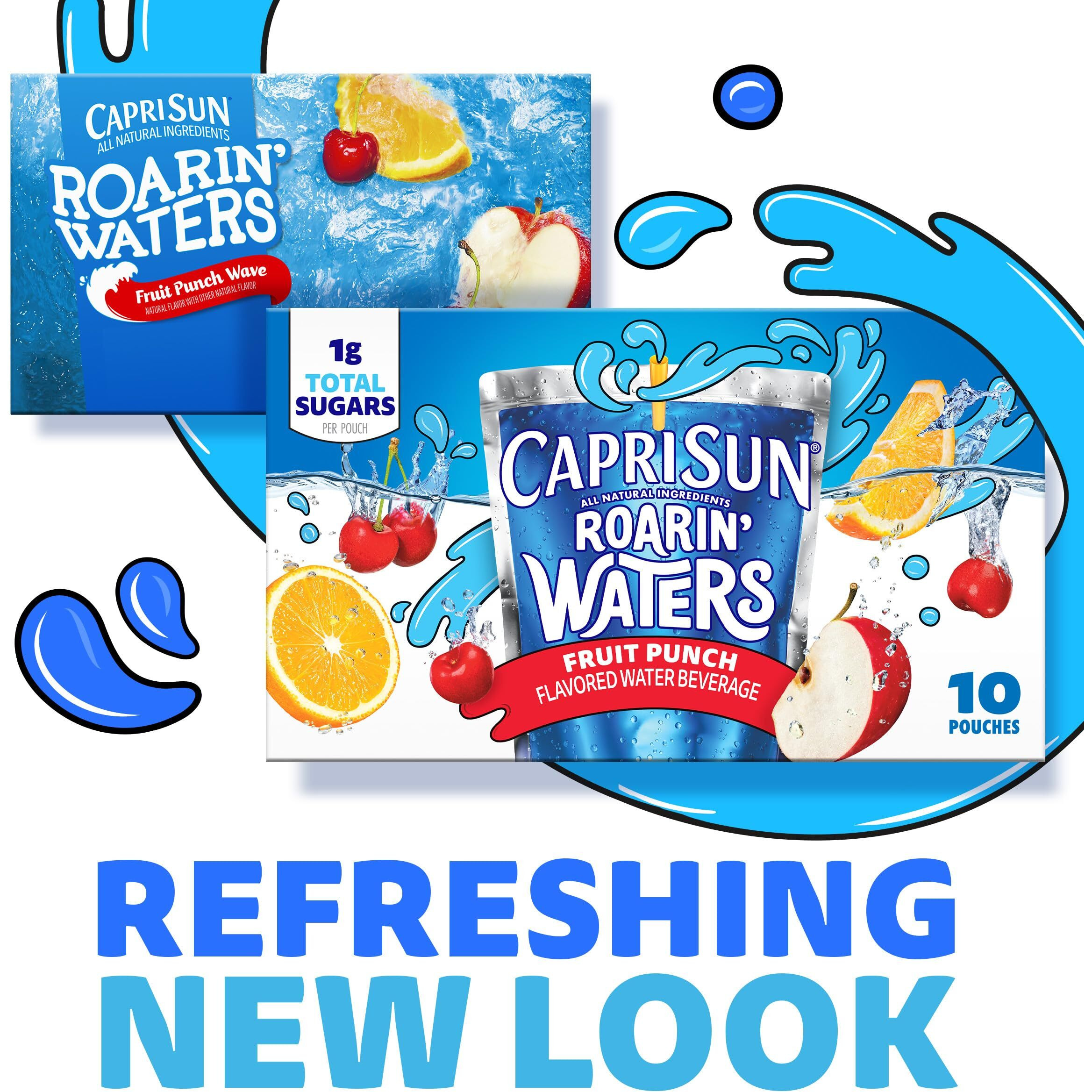 Capri Sun Roarin' Waters Fruit Punch Flavored With Other Natural Flavor Water Beverage, 40 Ct Pack, 4 Boxes Of 10 Drink Pouches