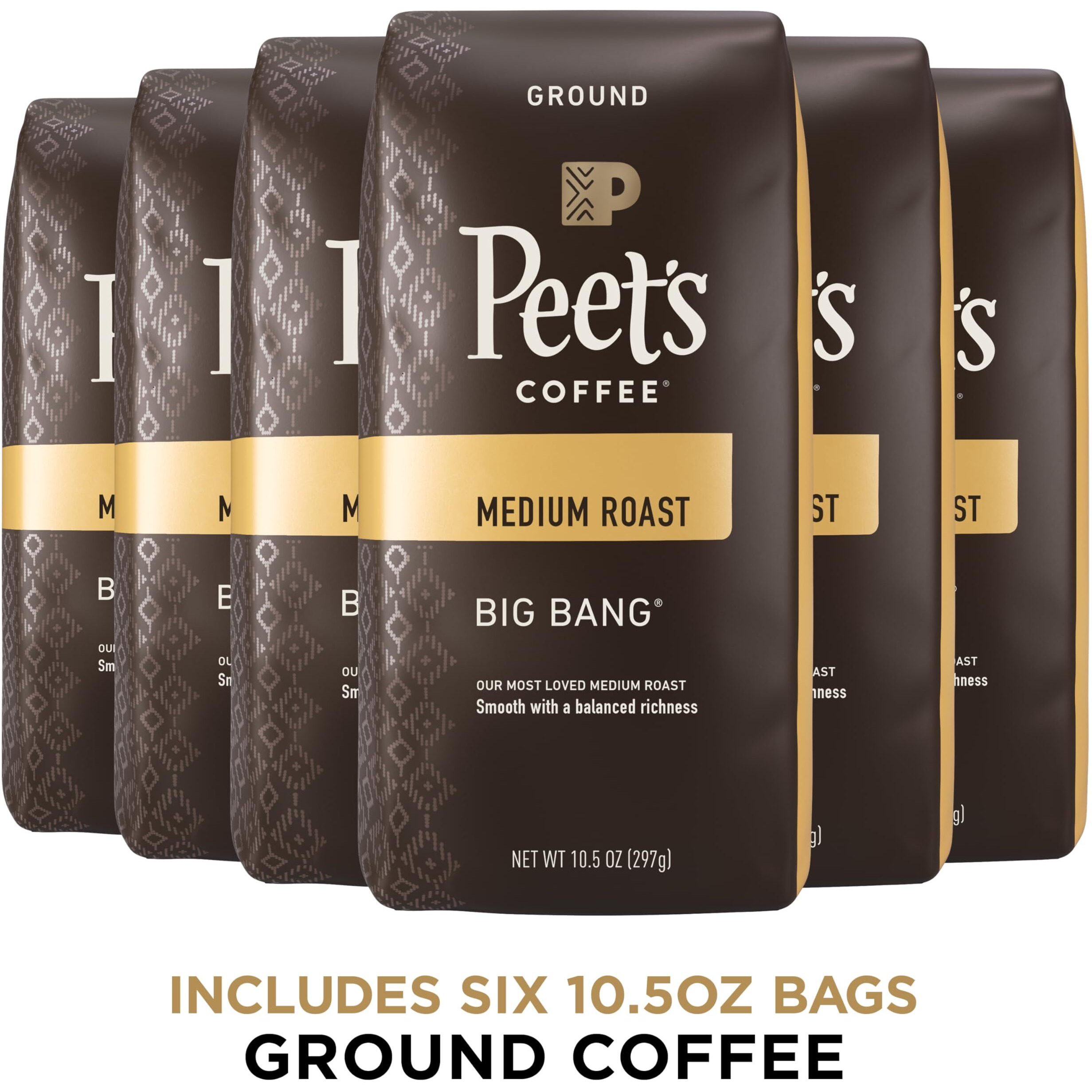 Peet's Coffee, Medium Roast Ground Coffee - Big Bang 63 Ounces (Six Bags Of 10.5 Ounce)