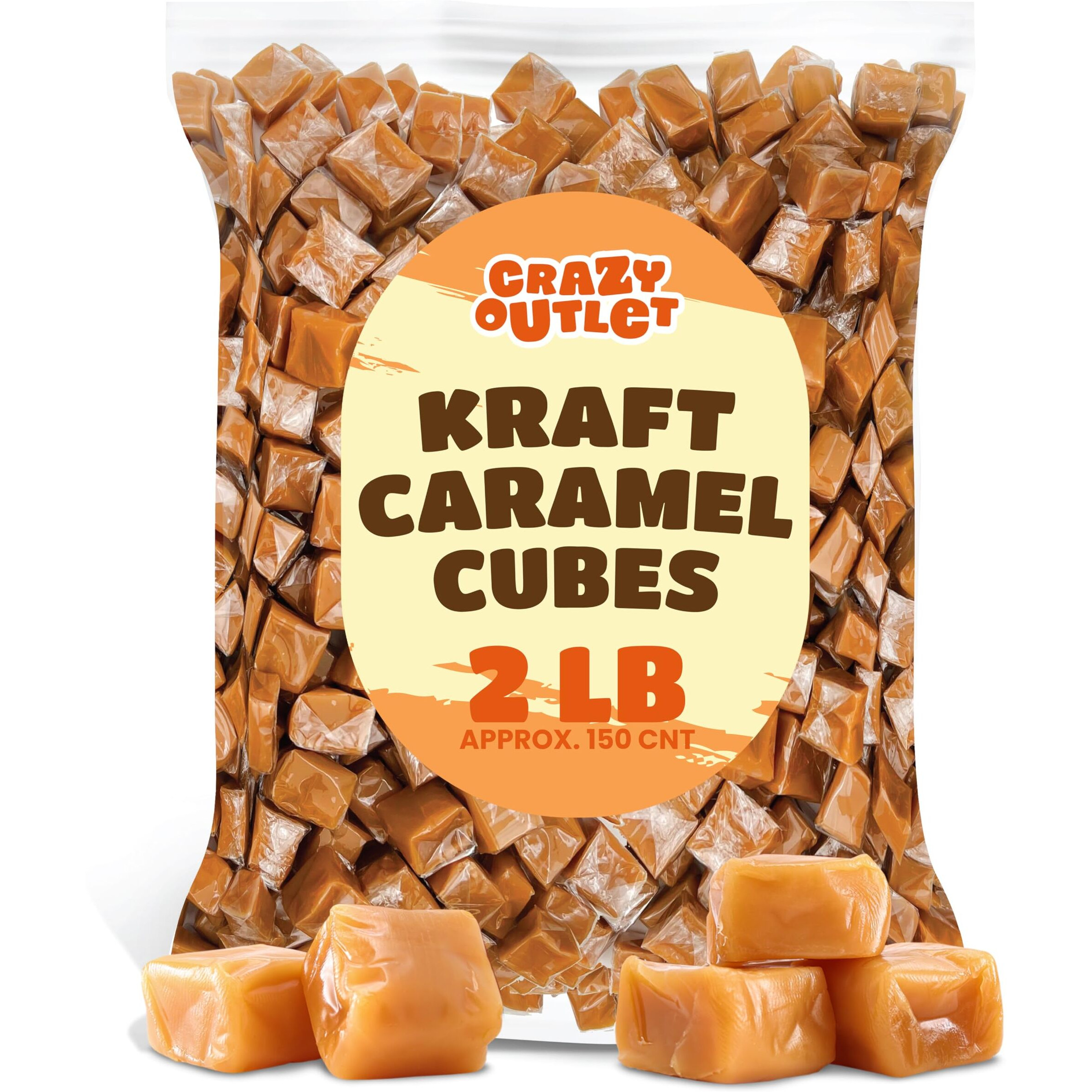 Kraft Caramel Cubes Candy, Individually Wrapped, Bulk Pack 2 Pounds