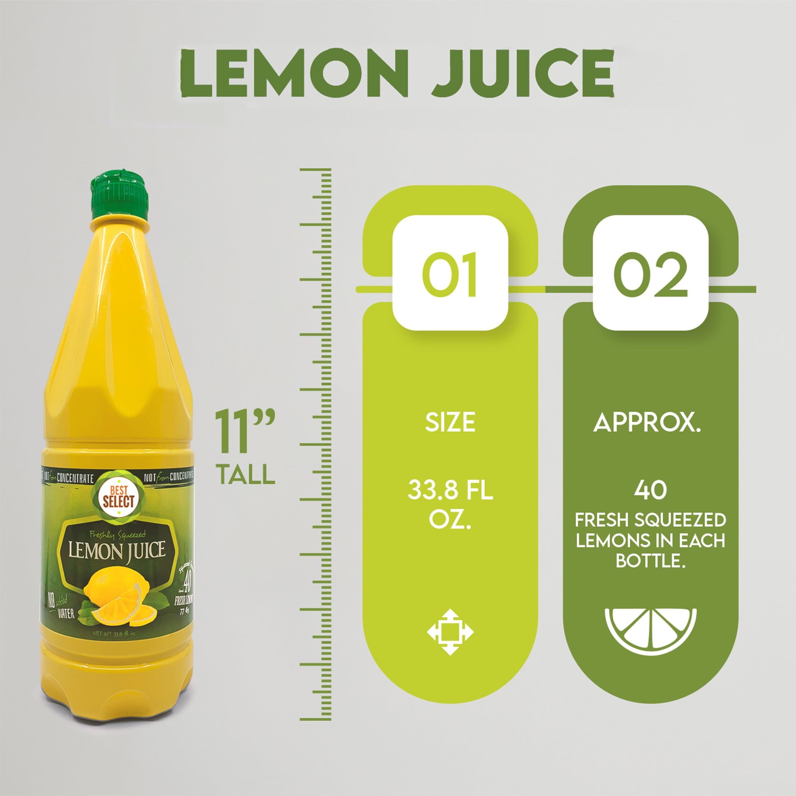 2 Pack 100% Lemon Juice Freshly Squeezed No Added Water 33.8Oz Not From Concentrate - Appx 40 Freshly Squeezed Lemons In Each Bottle - Kosher Food - Best Select