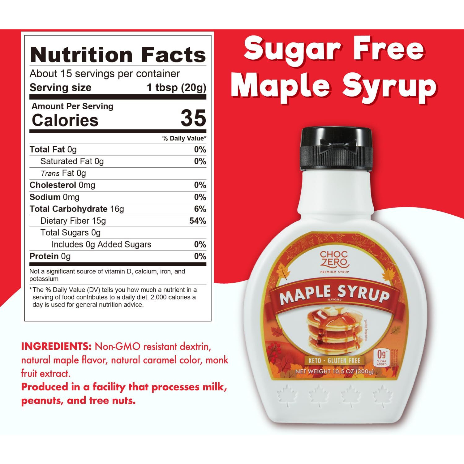 Choczero Maple Syrup, Sugar Free, Low Carb, Sugar Alcohol Free, Gluten Free, No Preservatives, Non-Gmo Dessert And Breakfast Topping Syrup, 10.5Oz (Pack Of 1)