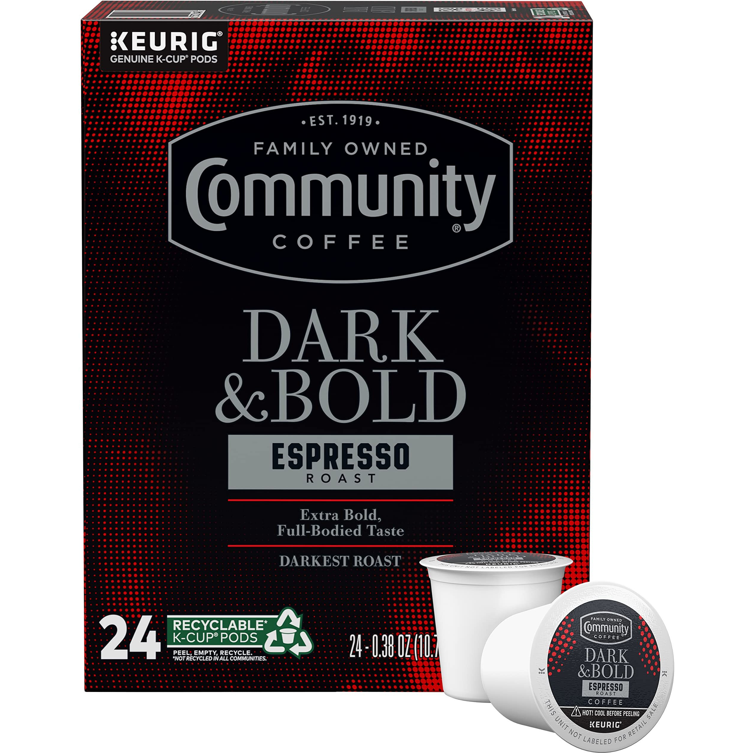 Community Coffee Dark & Bold Espresso Roast 24 Count Coffee Pods, Compatible With Keurig 2.0 K-Cup Brewers, 24 Count (Pack Of 1)