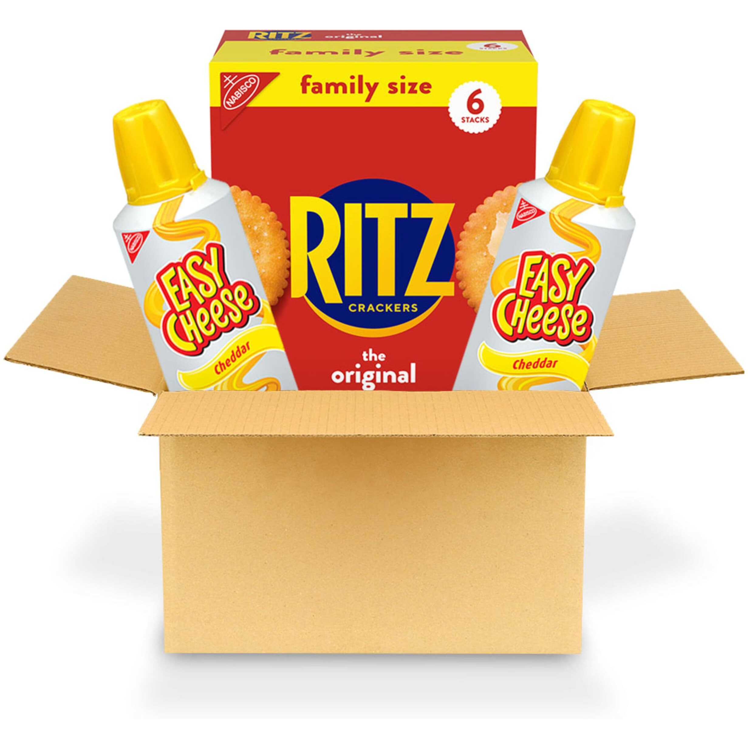 Ritz Original Crackers And Easy Cheese Cheddar Snack Variety Pack, 1 Family Size Box & 2 Cans