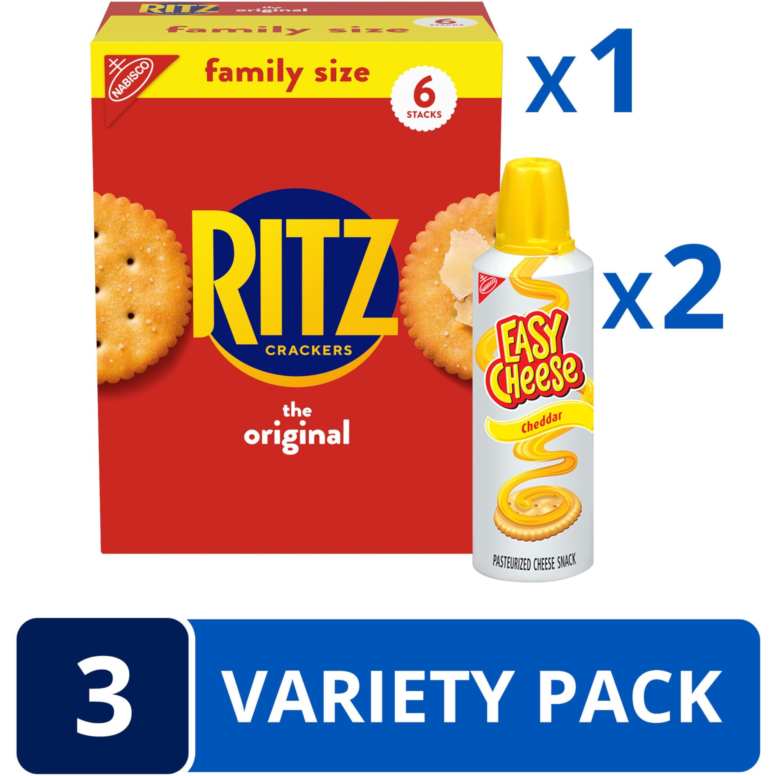 Ritz Original Crackers And Easy Cheese Cheddar Snack Variety Pack, 1 Family Size Box & 2 Cans