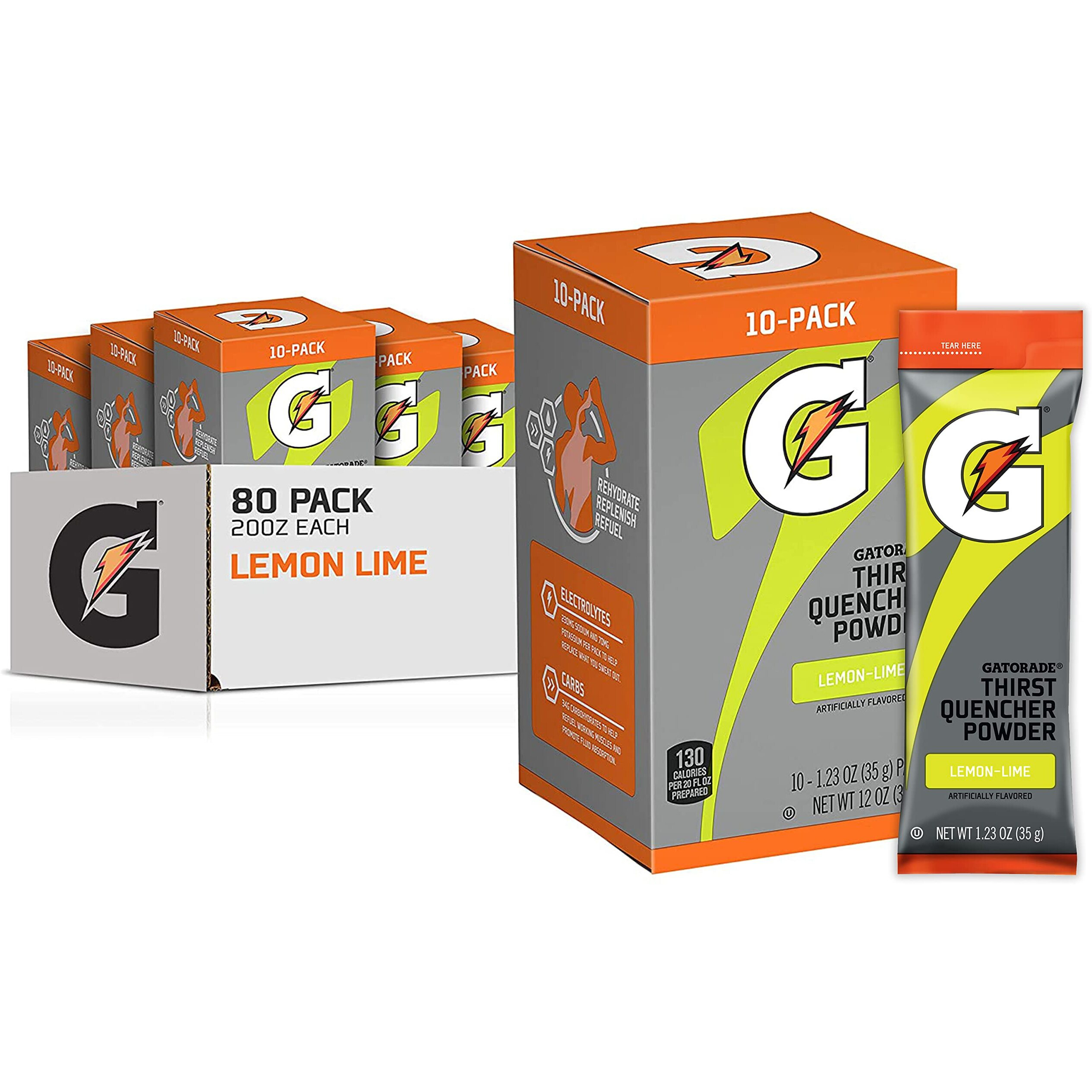 Gatorade Thirst Quencher Powder, Lemon Lime, 12 Oz, 10 Count (Pack Of 8)