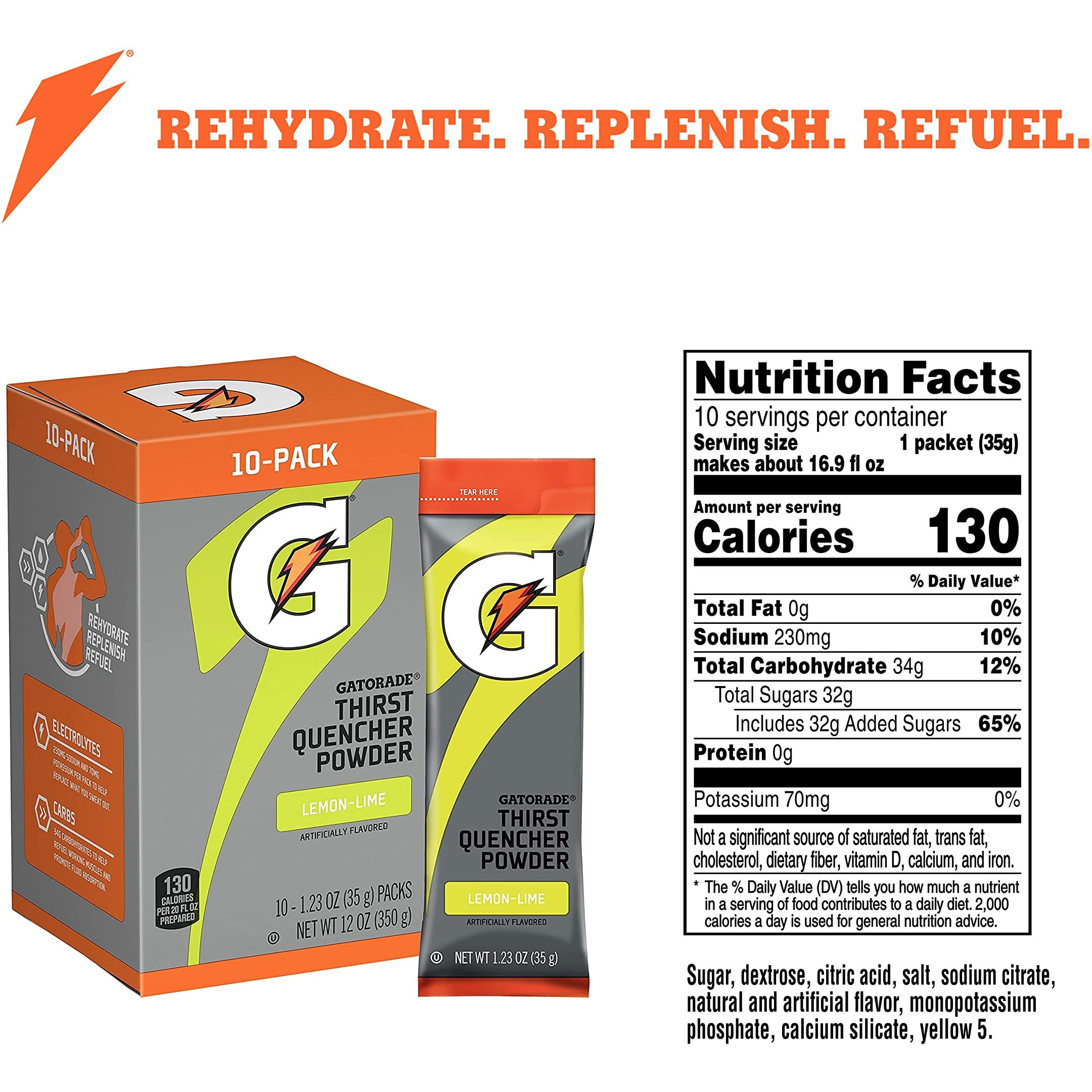 Gatorade Thirst Quencher Powder, Lemon Lime, 12 Oz, 10 Count (Pack Of 8)