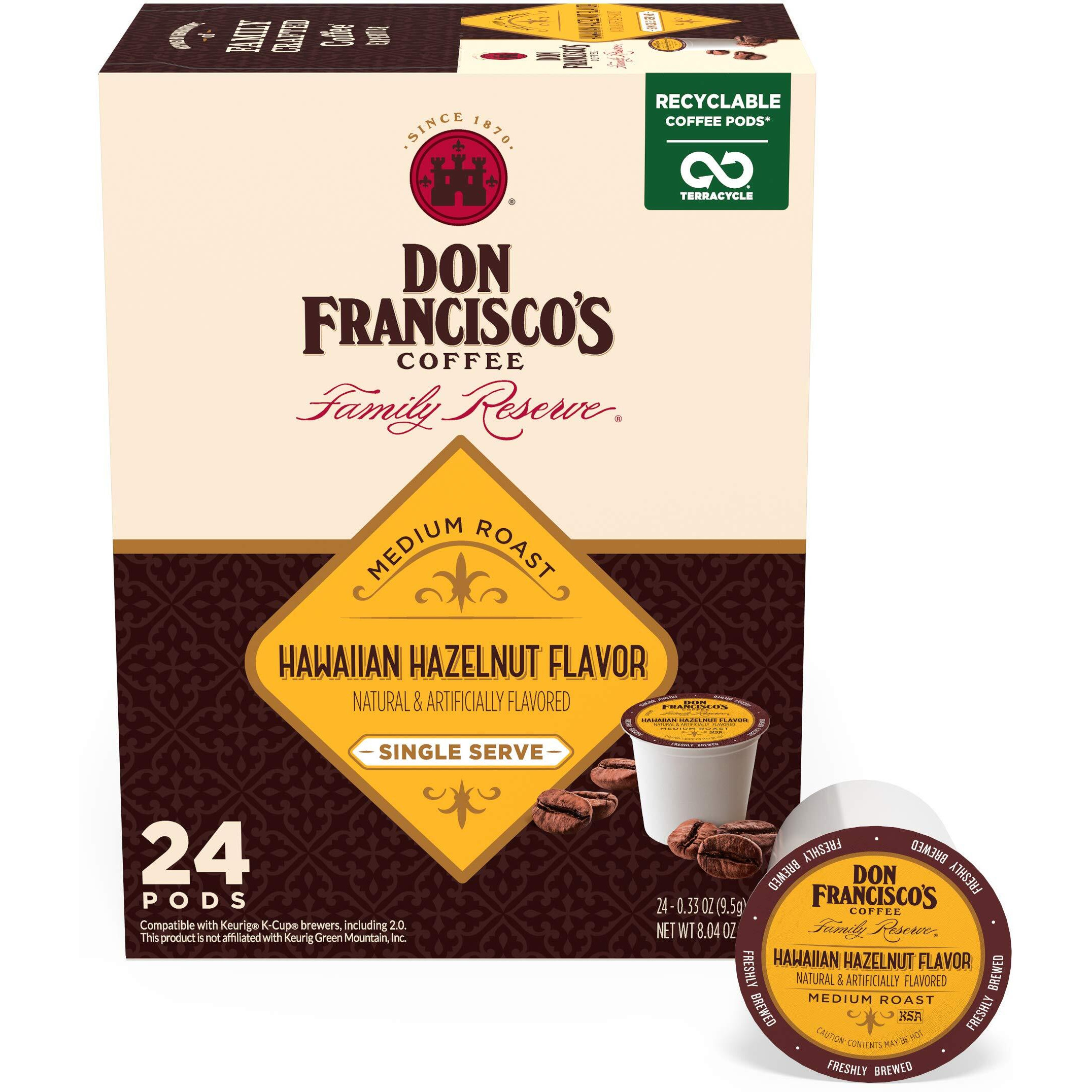 Don Francisco's Hawaiian Hazelnut Flavored Medium Roast Coffee Pods - 24 Count - Recyclable Single-Serve Coffee Pods, Compatible With Your K- Cup Keurig Coffee Maker
