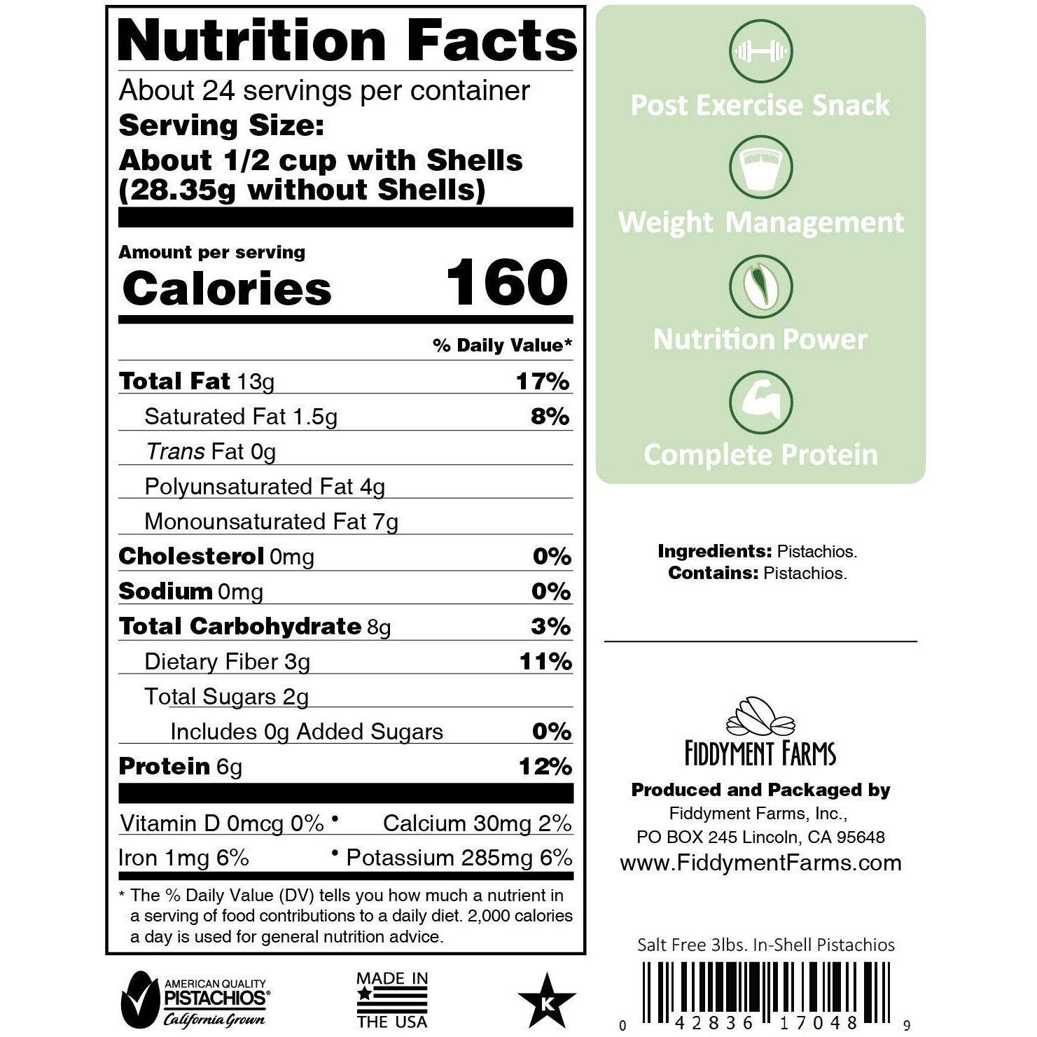 Fiddyment Farms 3Lb Unsalted In-Shell Pistachios