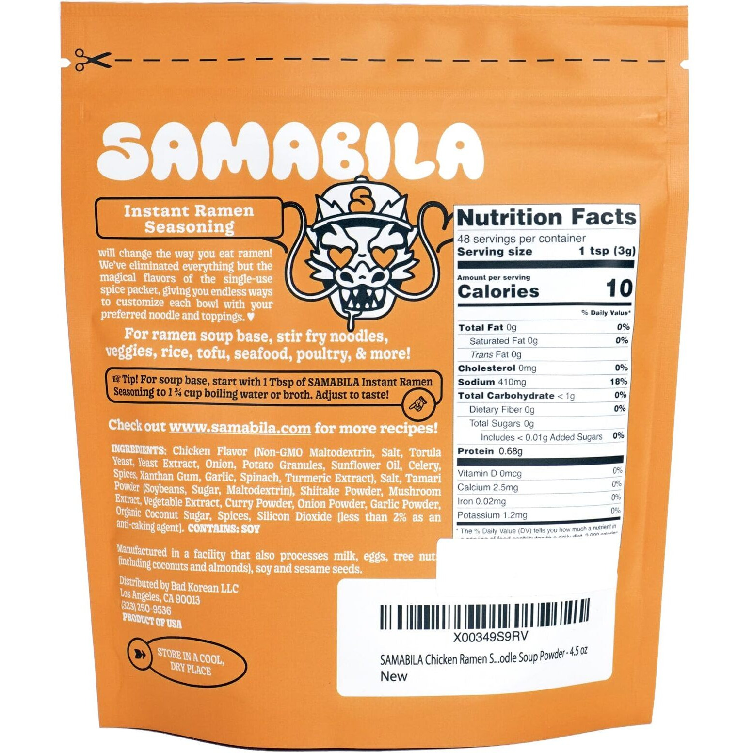 Samabila Chicken Instant Ramen Seasoning Powder - Gluten Free - Vegan - Mild - Premium Instant Noodle Soup Powder - 5 Oz
