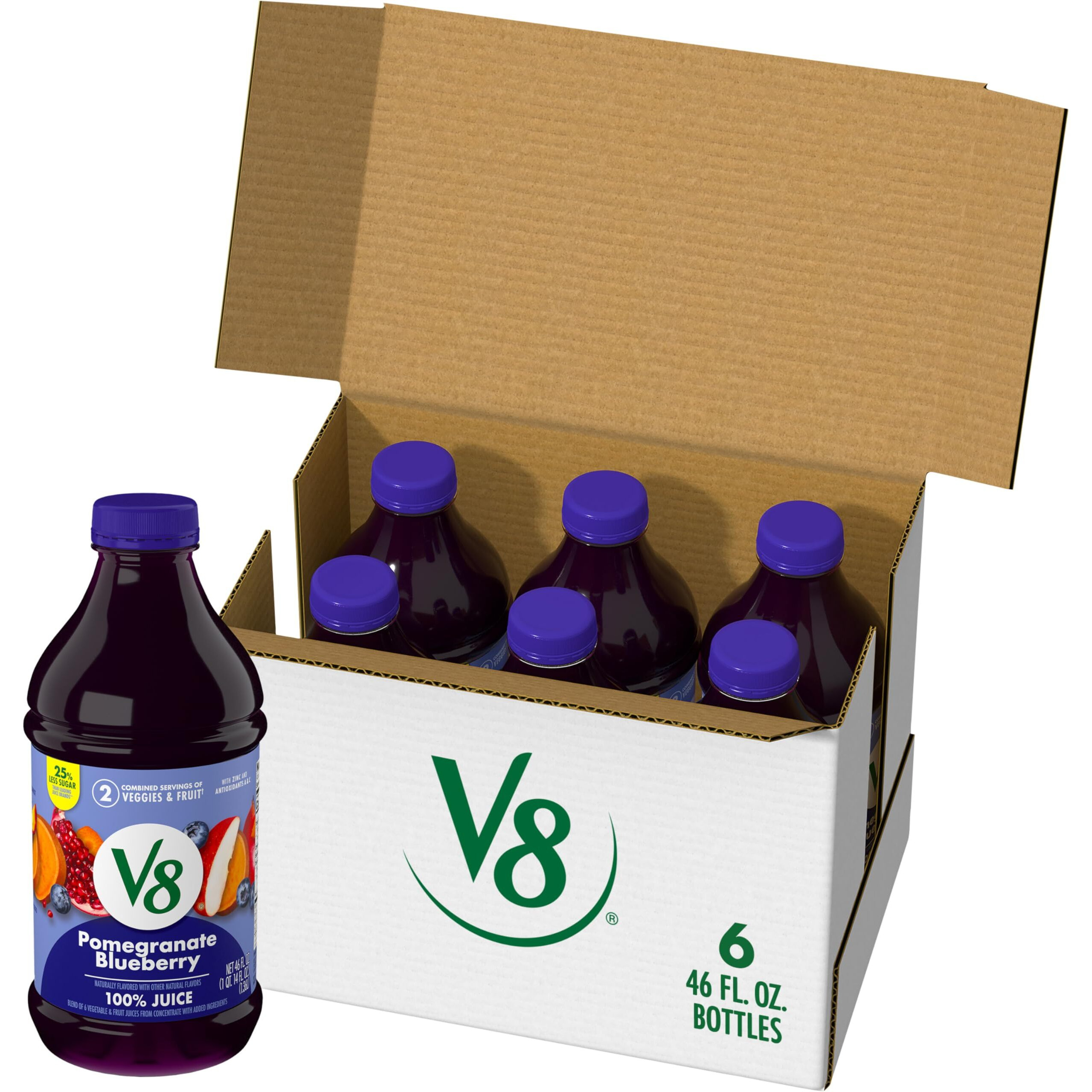 V8 Pomegranate Blueberry 100% Fruit And Vegetable Juice, 46 Fl Oz Bottle (6 Pack)