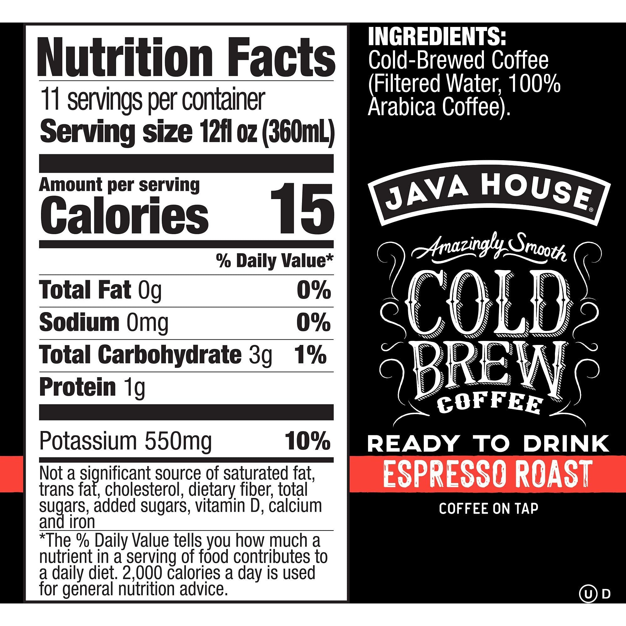 Java House Dark Roast Liquid Cold Brew Coffee On Tap, Espresso, 128 Fl Oz