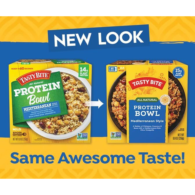 Tasty Bite Mediterranean Protein Bowl, 8.8 Ounce, Pack Of 6, Ready To Eat, Microwaveable, Vegan, 14 Grams Plant Protein