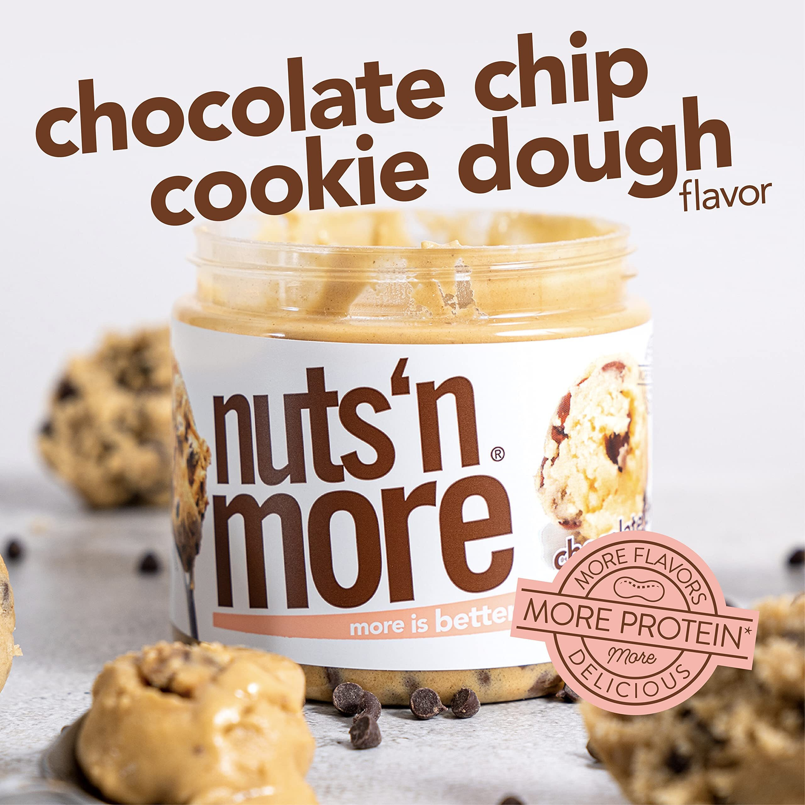 Nuts N More Chocolate Chip Cookie Dough Peanut Butter Spread, Added Protein All Natural Snack, Low Carb, Low Sugar, Gluten Free, Non-Gmo, High Protein Flavored Nut Butter (15 Oz Jar)