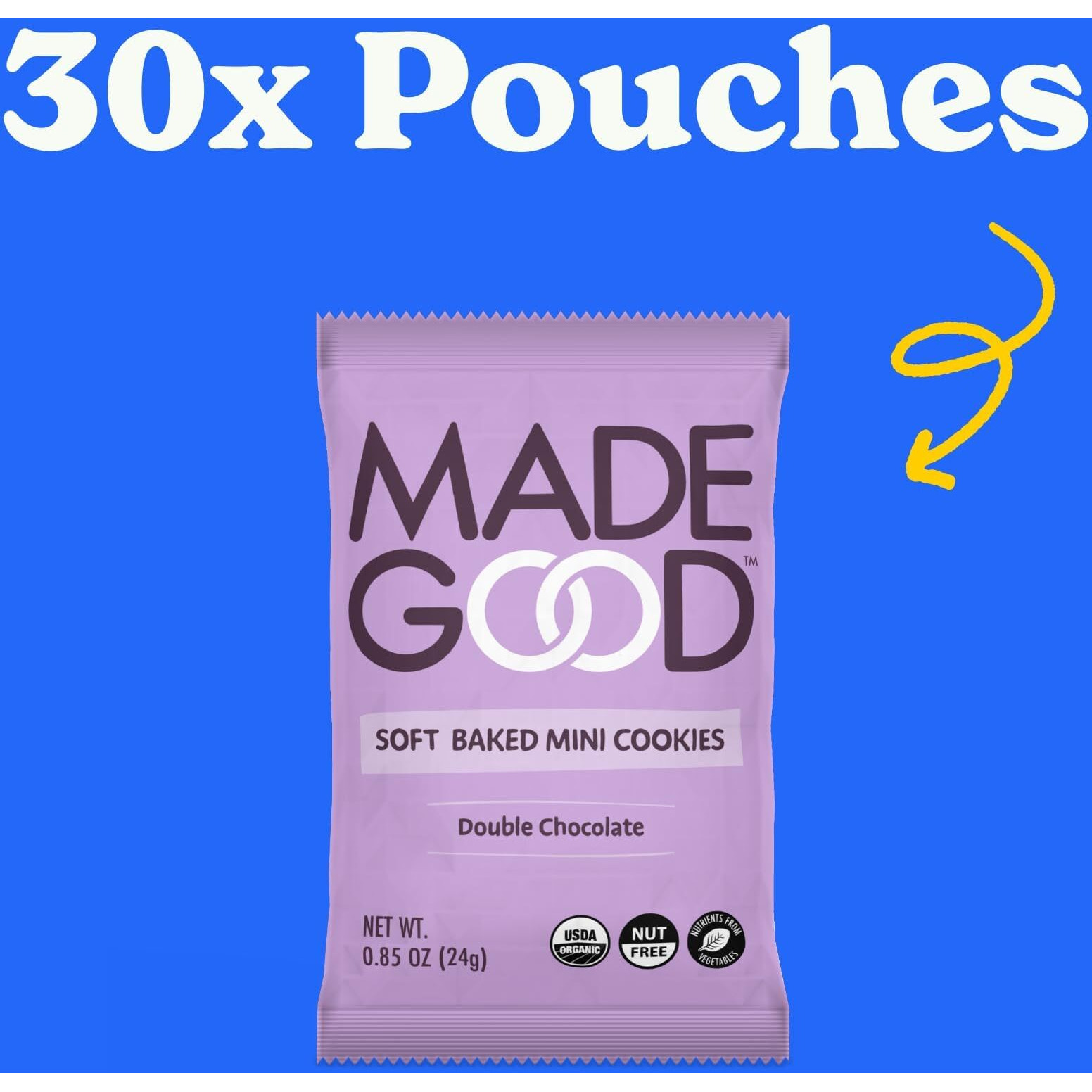 Madegood Double Chocolate Soft Baked Mini Cookies (30 Count - 0.85 Oz Each) Allergy Friendly, Gluten Free And Organic Delicious Chocolate Snacks