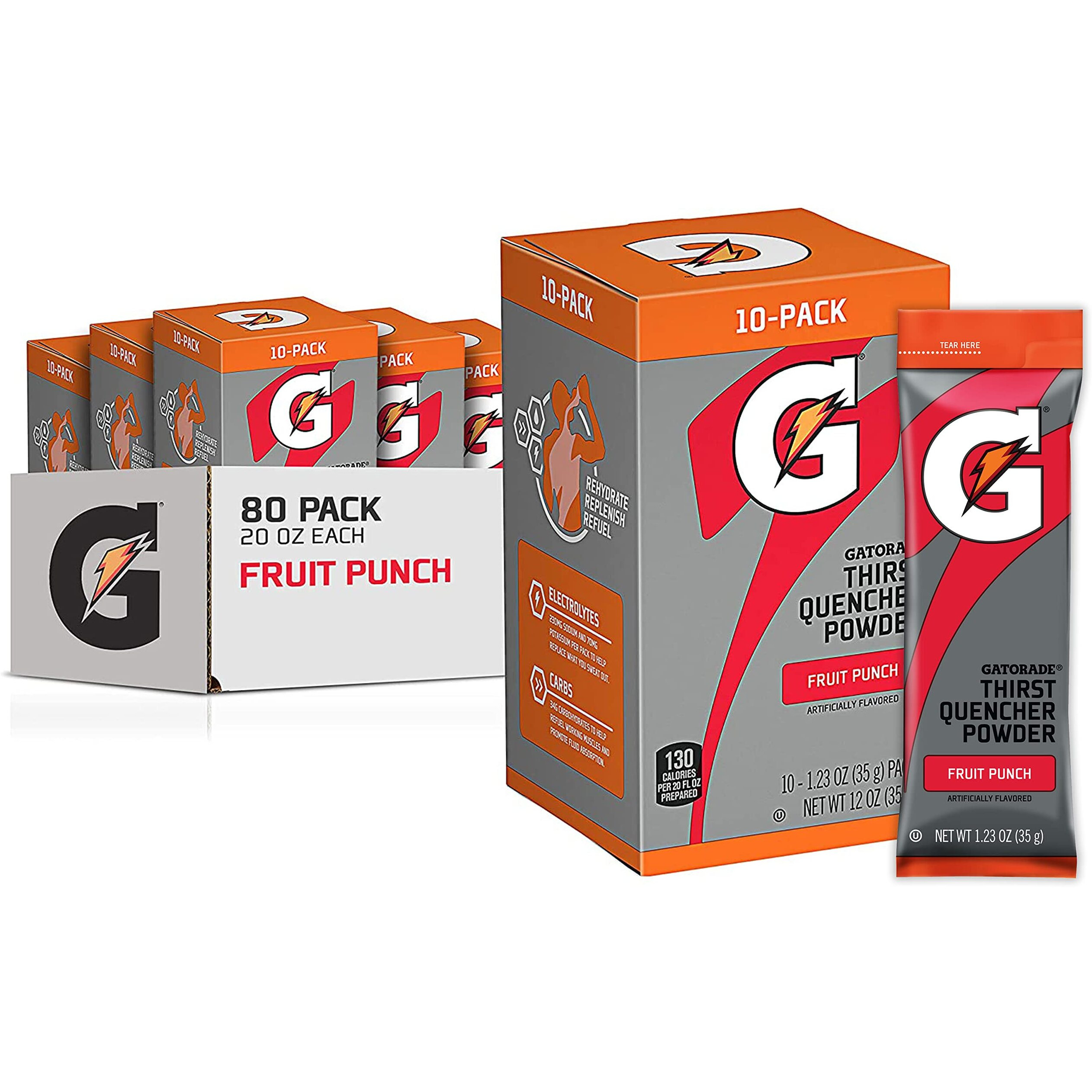 Gatorade Thirst Quencher Powder, Fruit Punch, 1.23Oz Packets, Makes 20 Ounces ,80 Count (Pack Of 1)