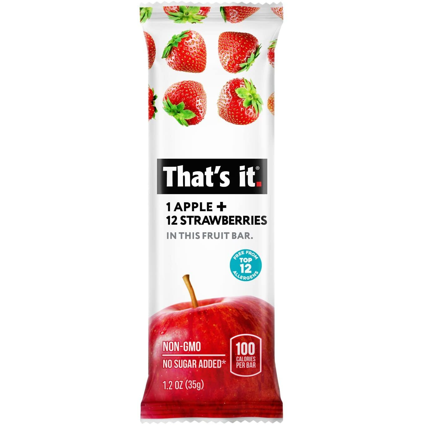 That's It. Apple + Strawberry 100% Natural Real Fruit Bar, Best High Fiber Vegan, Gluten Free Healthy Snack, Paleo For Children & Adults, Non Gmo No Sugar Added, No Preservatives Energy Food (12 Pack)